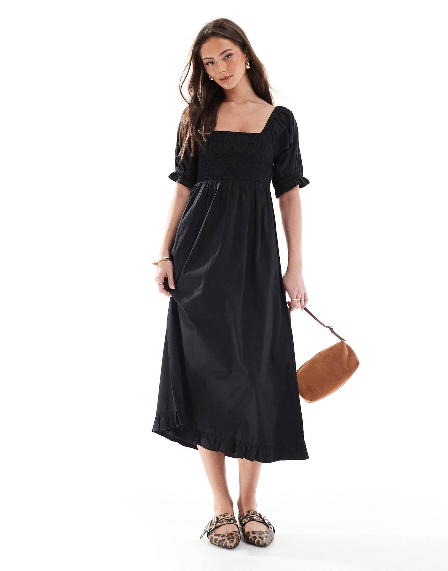 Wednesday's Girl shirred detail midaxi smock dress in black - ASOS Sample Sale