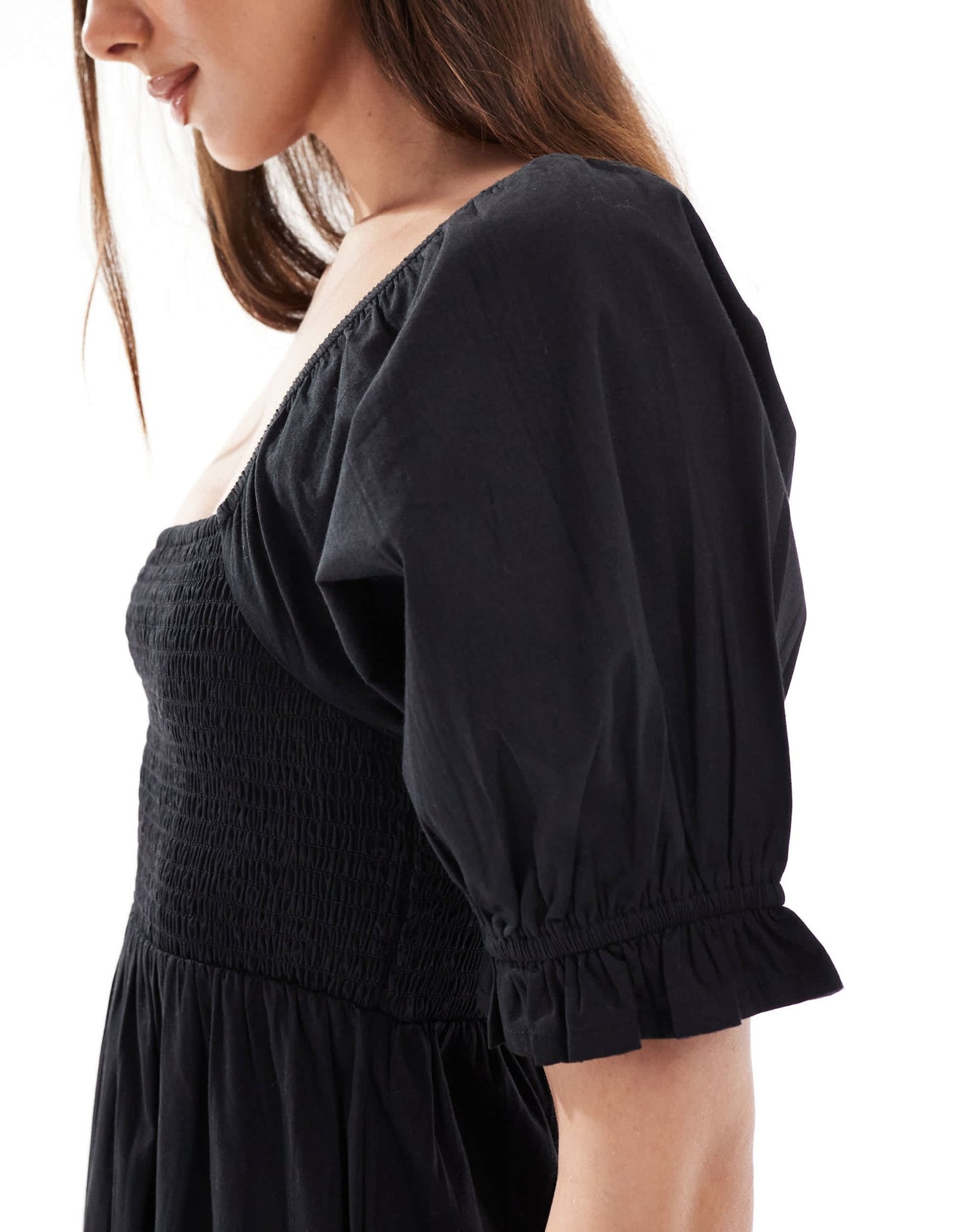 Wednesday's Girl shirred detail midaxi smock dress in black - ASOS Sample Sale