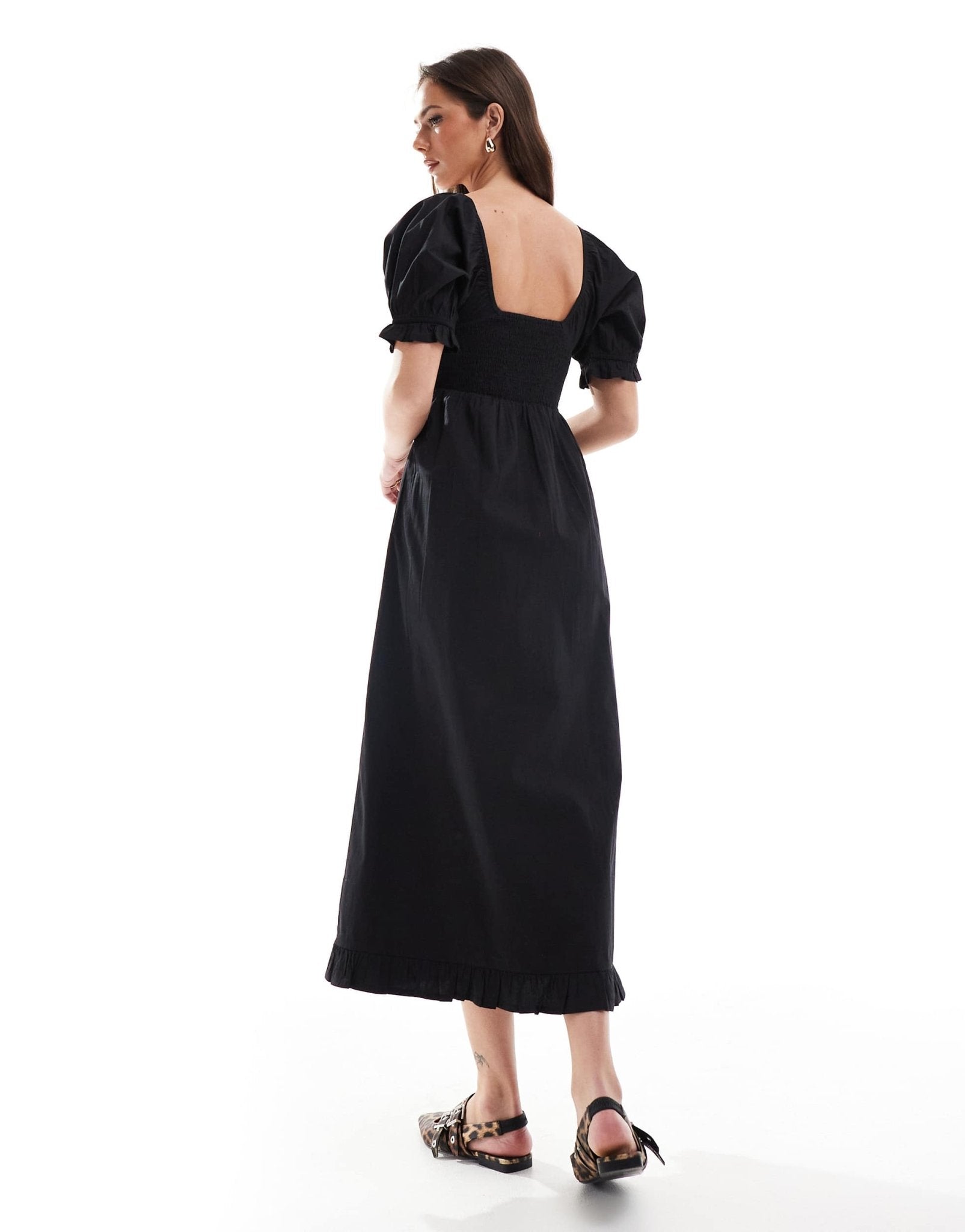 Wednesday's Girl shirred detail midaxi smock dress in black - ASOS Sample Sale