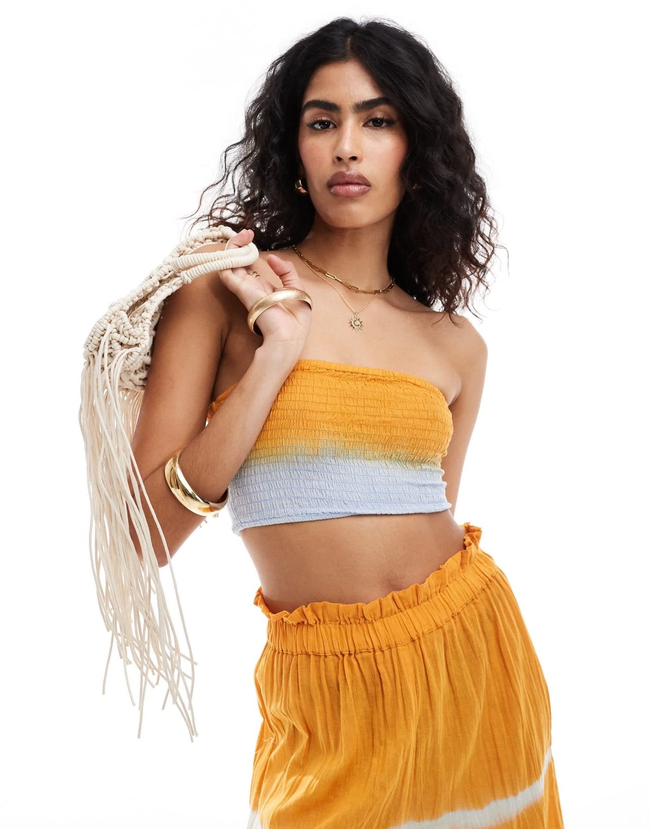 Wednesday's Girl shirred tie dye bandeau beach top in multi - ASOS Sample Sale