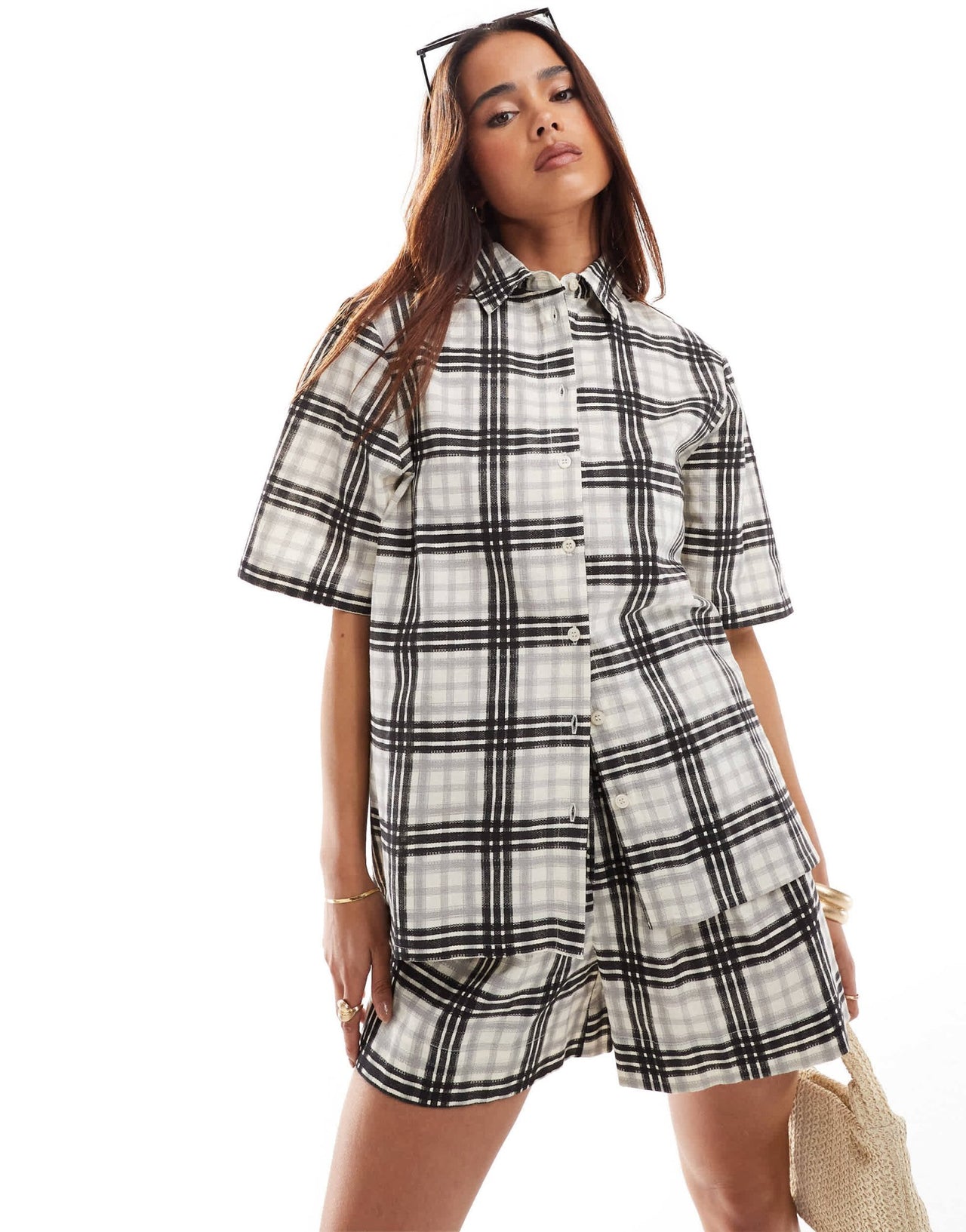 Wednesday's Girl short sleeve striped relaxed shirt co - ord in multi - ASOS Sample Sale
