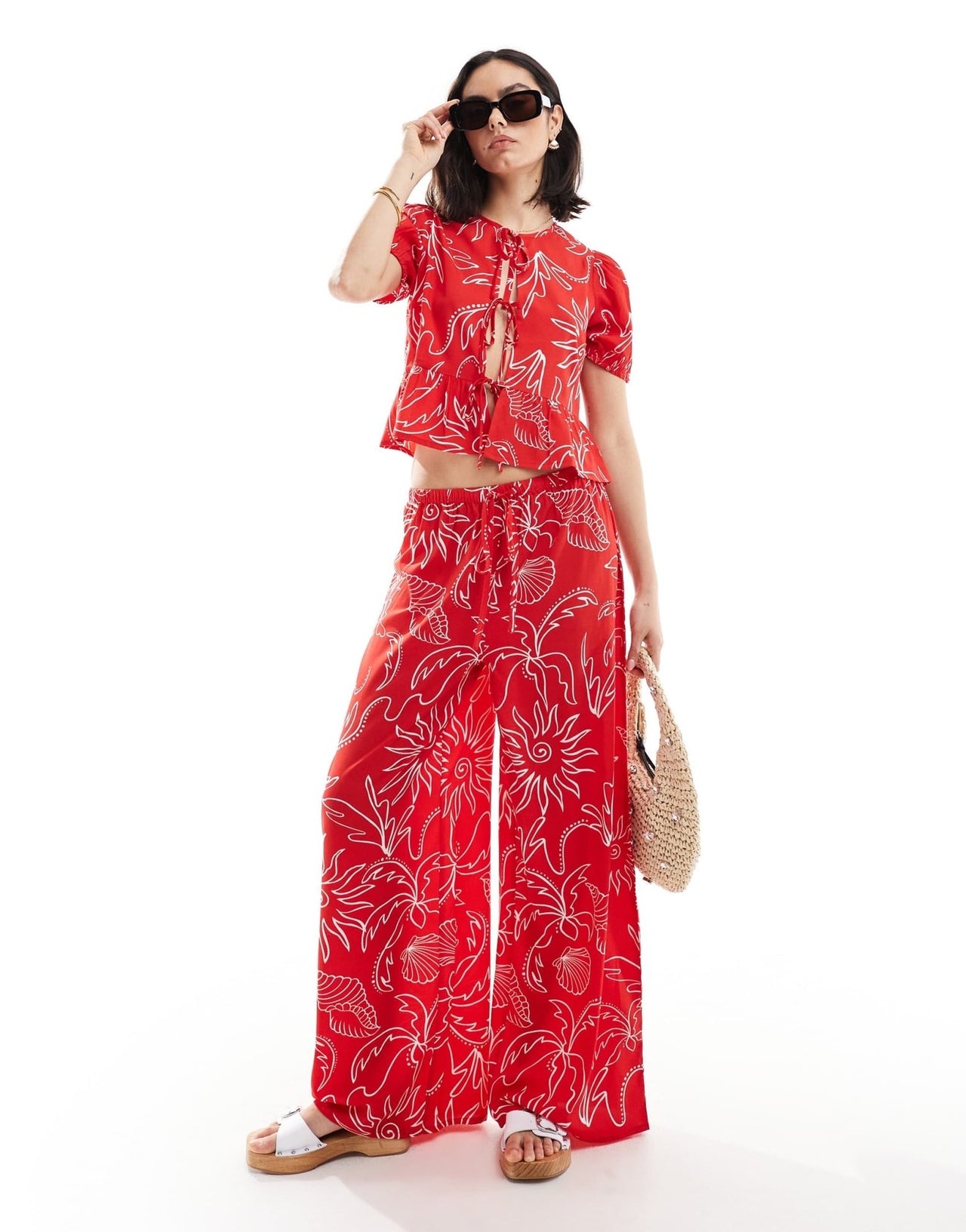 Wednesday's Girl soleil print wide leg trousers co-ord in red - ASOS Sample Sale