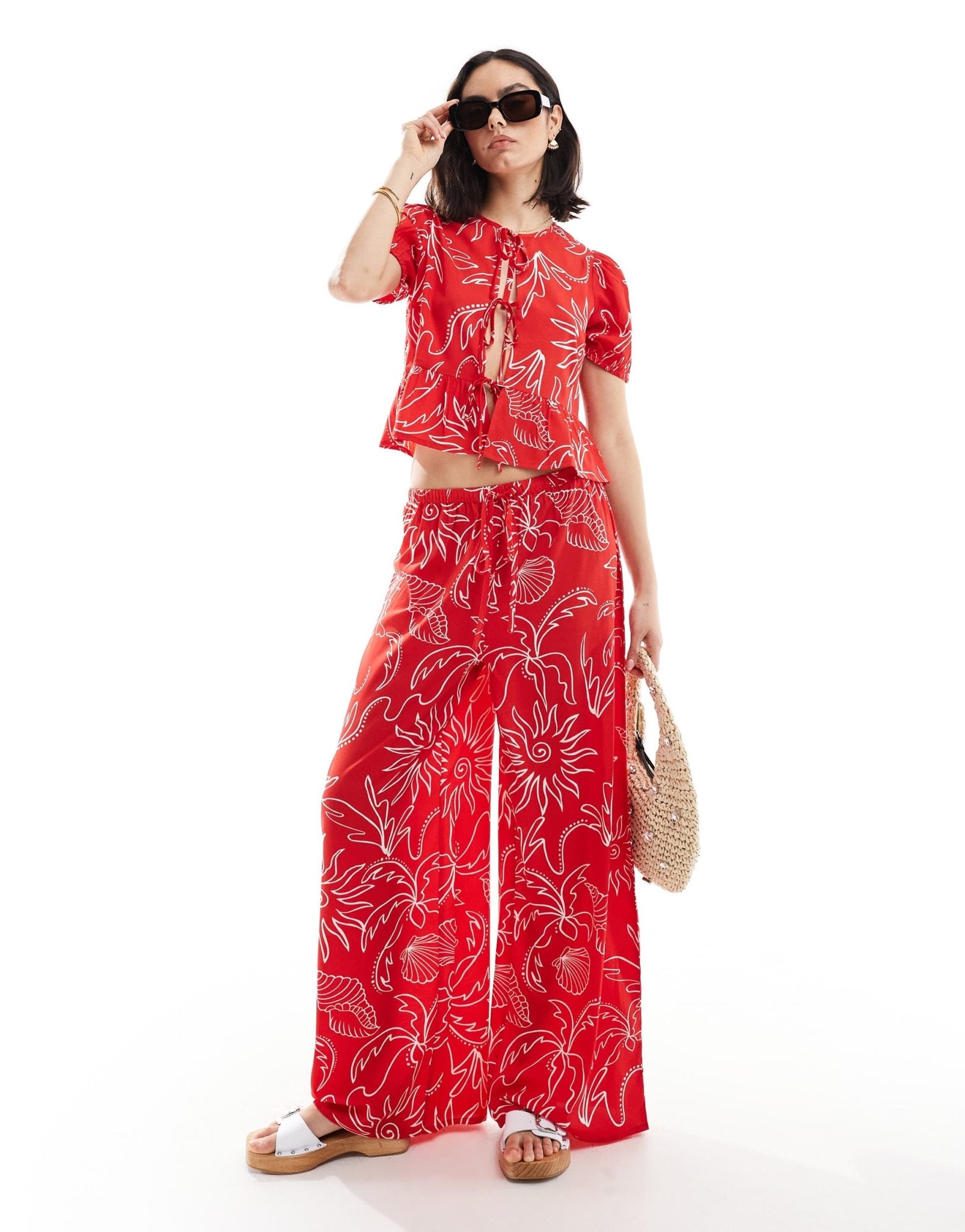Wednesday's Girl soleil print wide leg trousers co-ord in red - ASOS Sample Sale