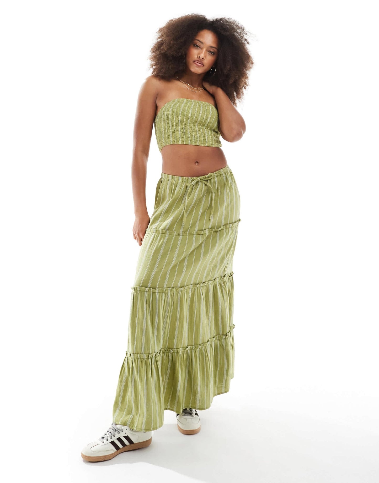 Wednesday's Girl striped bandeau co-ord top in green - ASOS Sample Sale