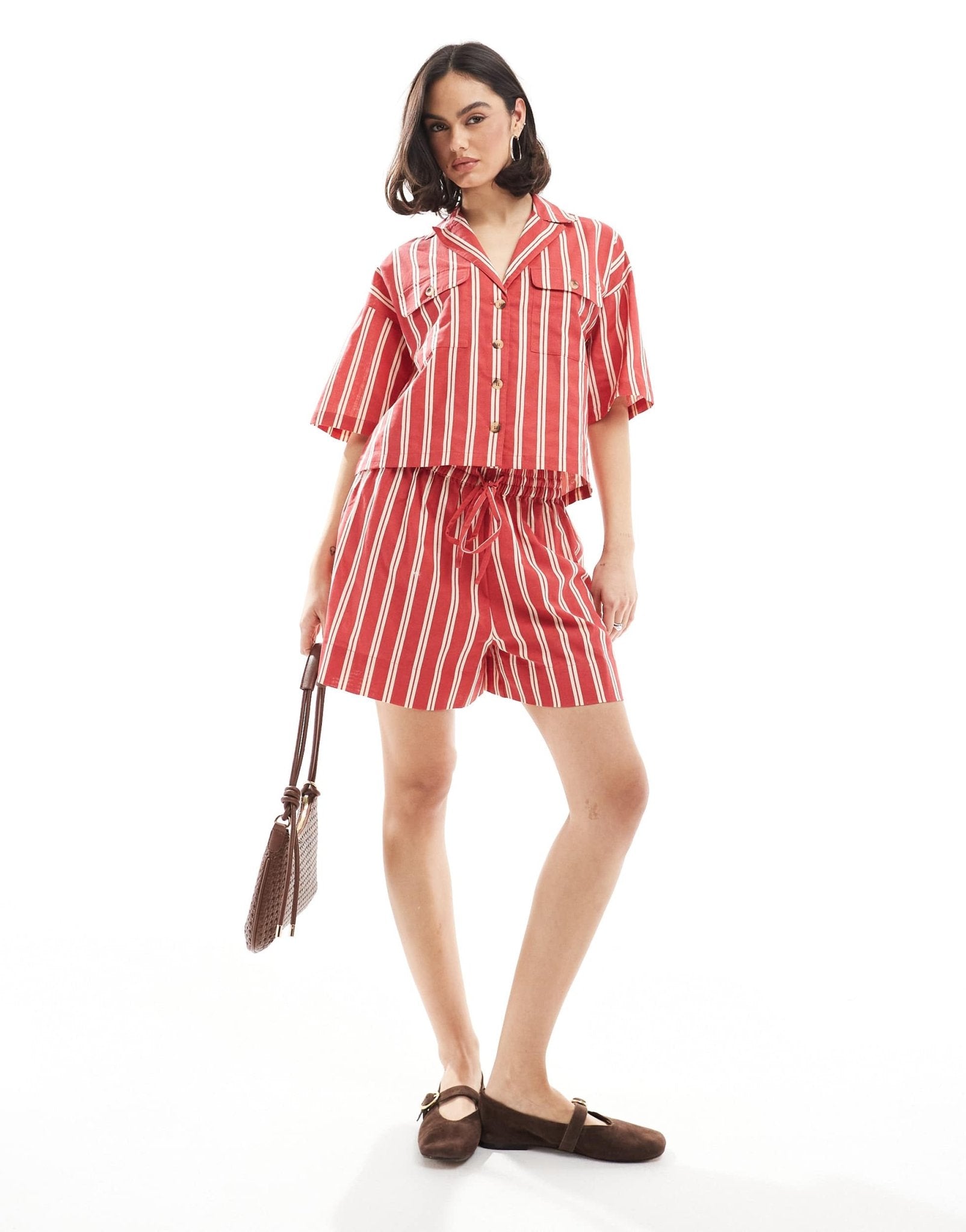 Wednesday's Girl striped boxy shirt co - ord in red - ASOS Sample Sale