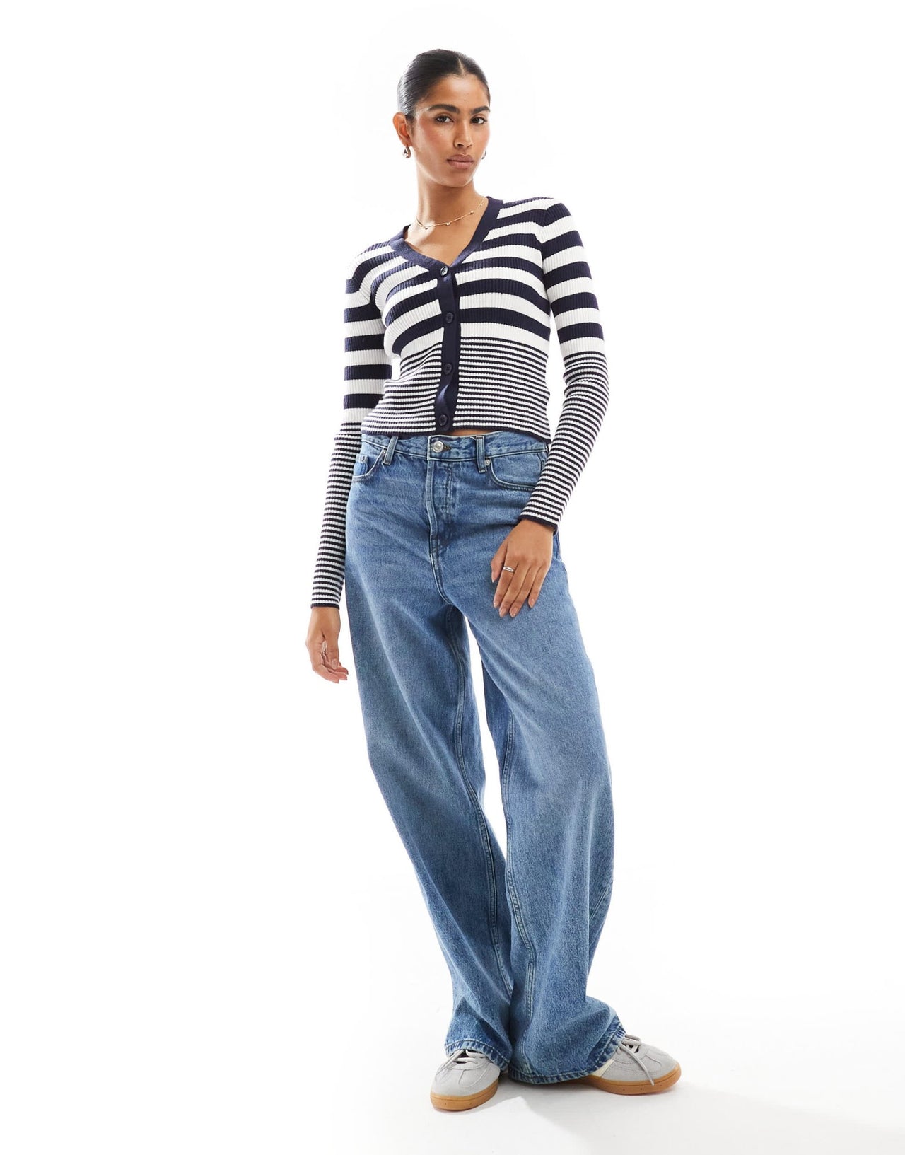 Wednesday's Girl striped ribbed knit cardigan in navy and cream - ASOS Sample Sale