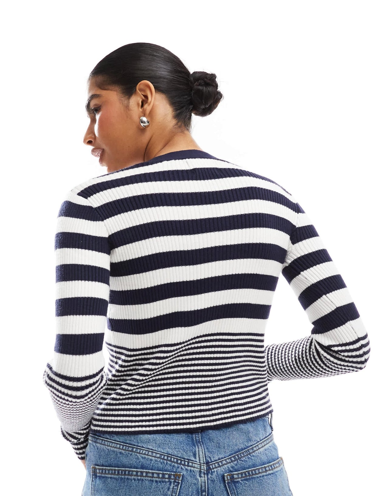 Wednesday's Girl striped ribbed knit cardigan in navy and cream - ASOS Sample Sale