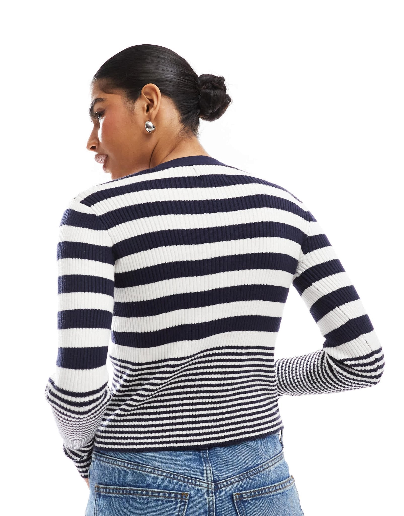 Wednesday's Girl striped ribbed knit cardigan in navy and cream - ASOS Sample Sale
