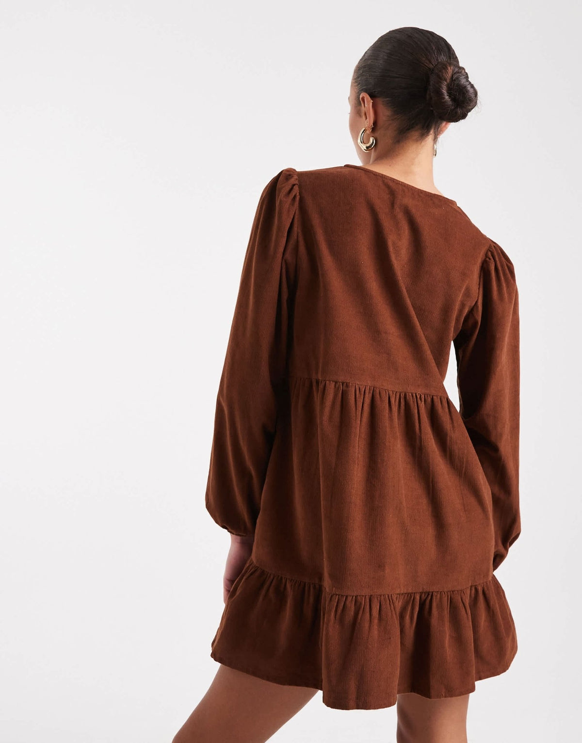 Wednesday's Girl tie-detail cord mini smock dress in tan - ASOS Sample Sale