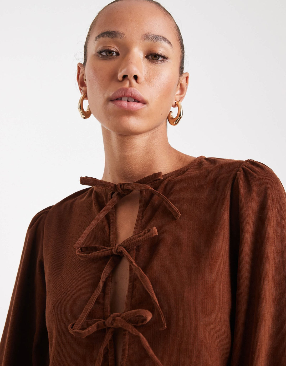 Wednesday's Girl tie-detail cord mini smock dress in tan - ASOS Sample Sale