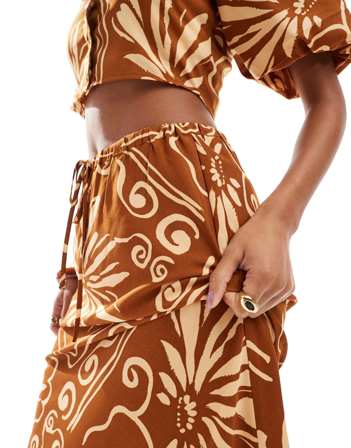 Wednesday's Girl tile floral midaxi skirt co-ord in brown - ASOS Sample Sale