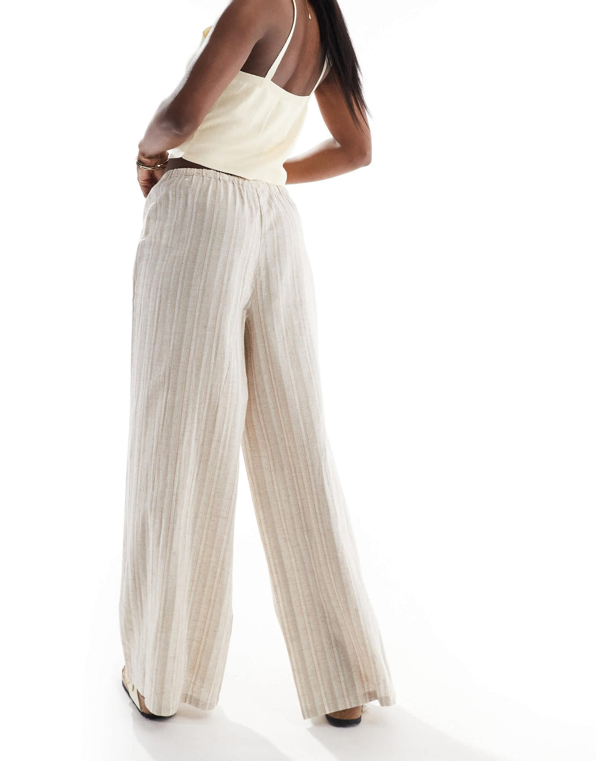 Wednesday's Girl wide leg striped linen trousers in beige - ASOS Sample Sale