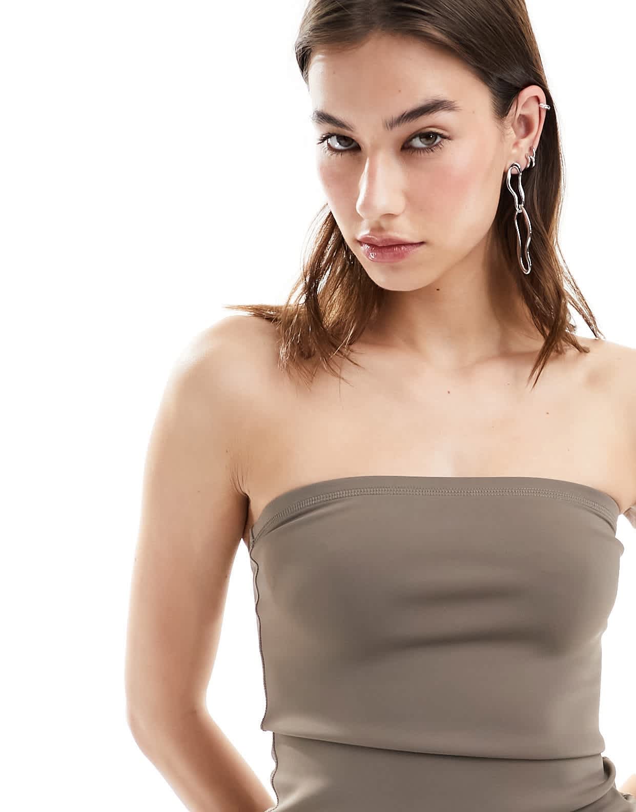 Weekday Act scuba bandeau tube top in brown - ASOS Sample Sale