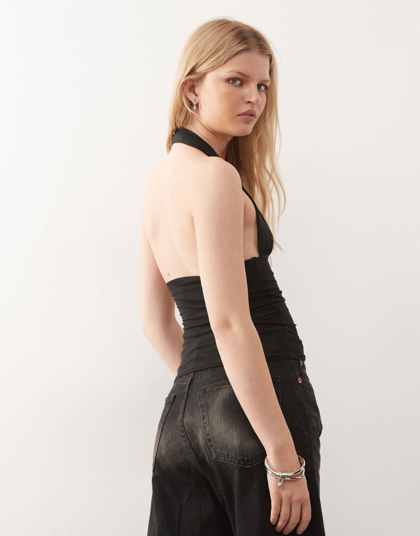 Weekday Aline deep halter neck top in black - ASOS Sample Sale