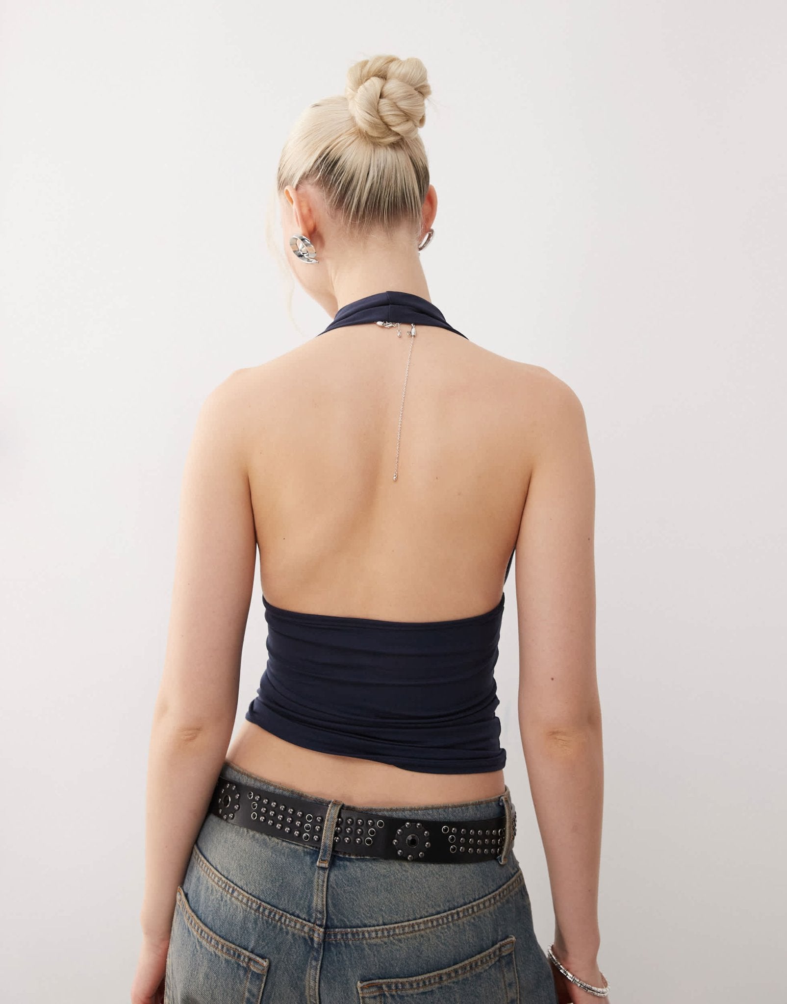 Weekday Aline deep halter neck top in navy - ASOS Sample Sale