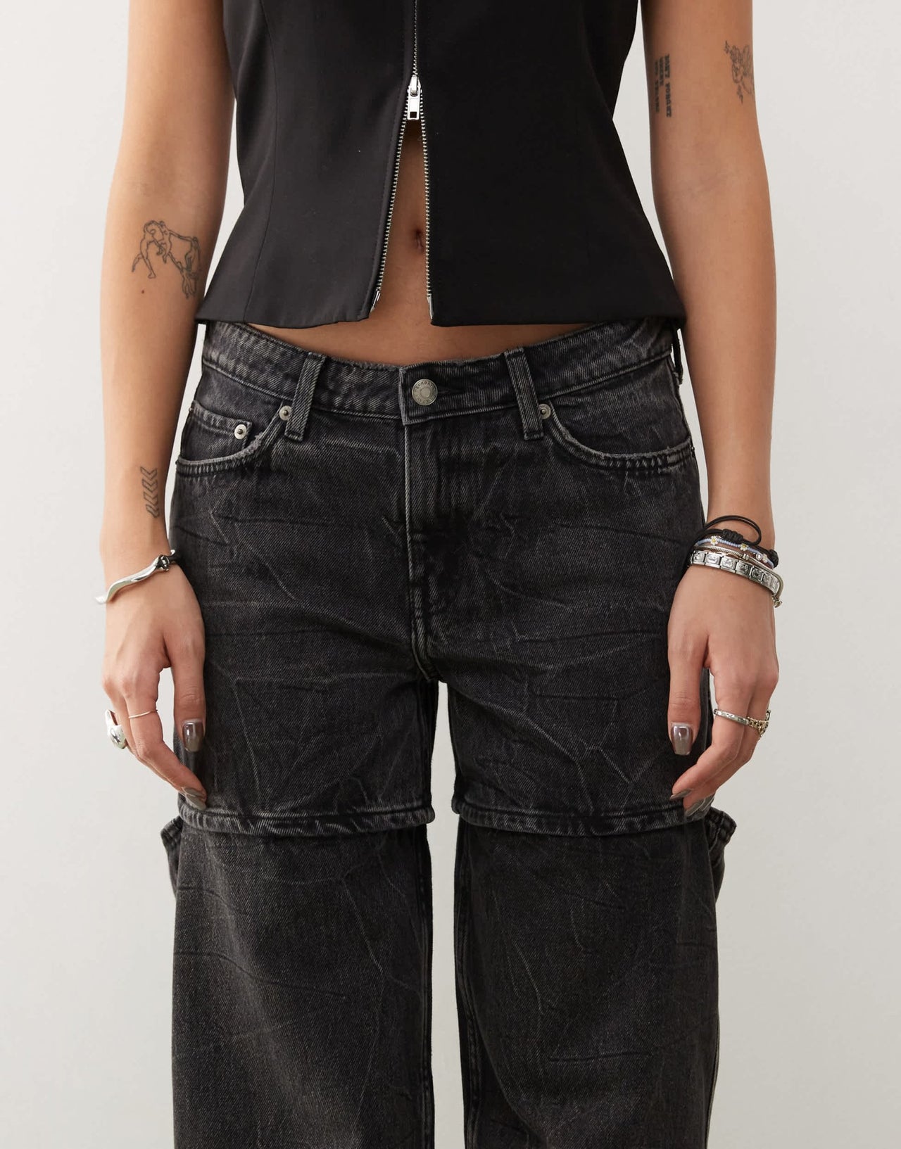 Weekday Ample low waist loose fit jeans with open detail in black tie - ASOS Sample Sale