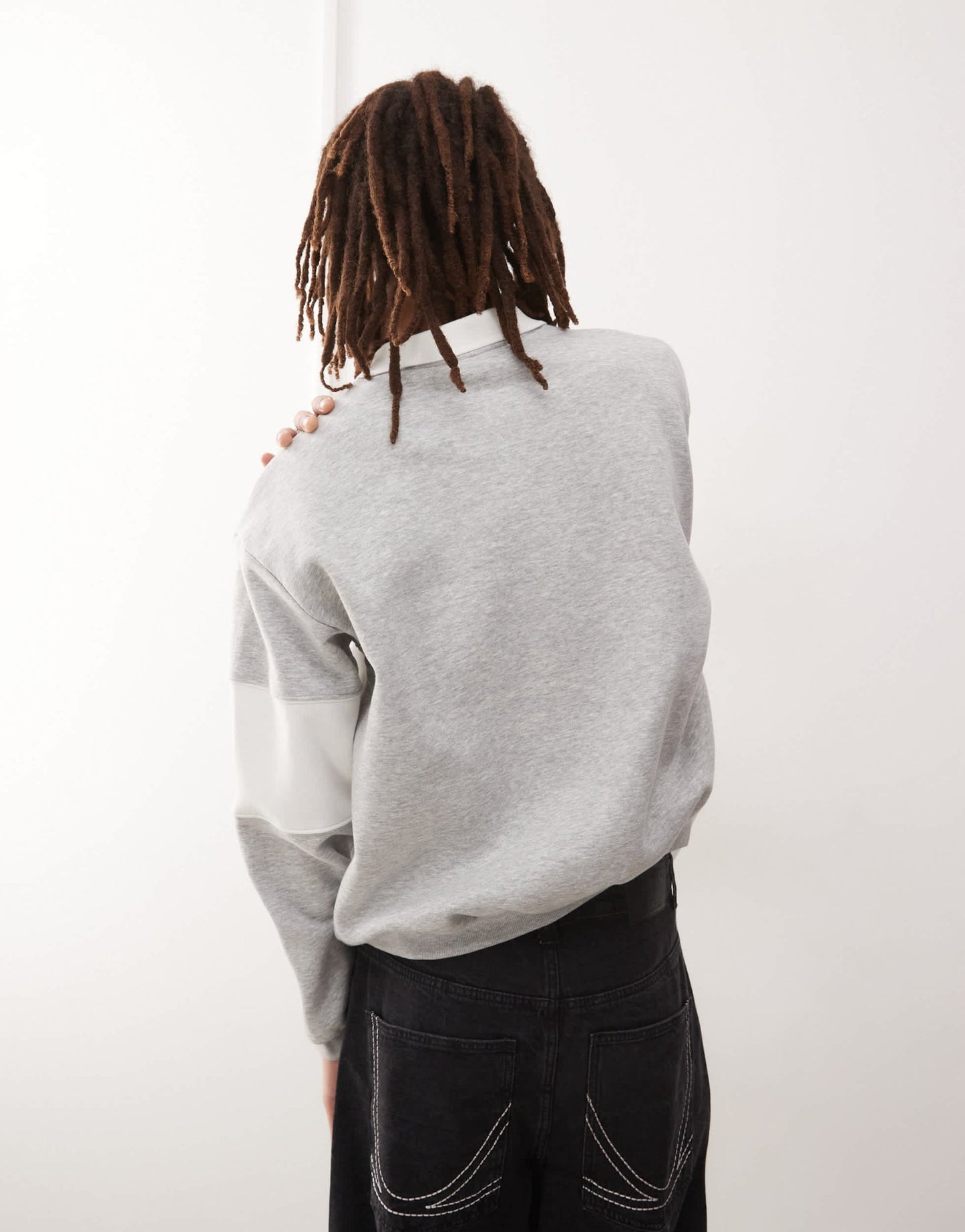 Weekday Andre oversized polo sweatshirt with cut and sew varsity graphic in grey melange - ASOS Sample Sale