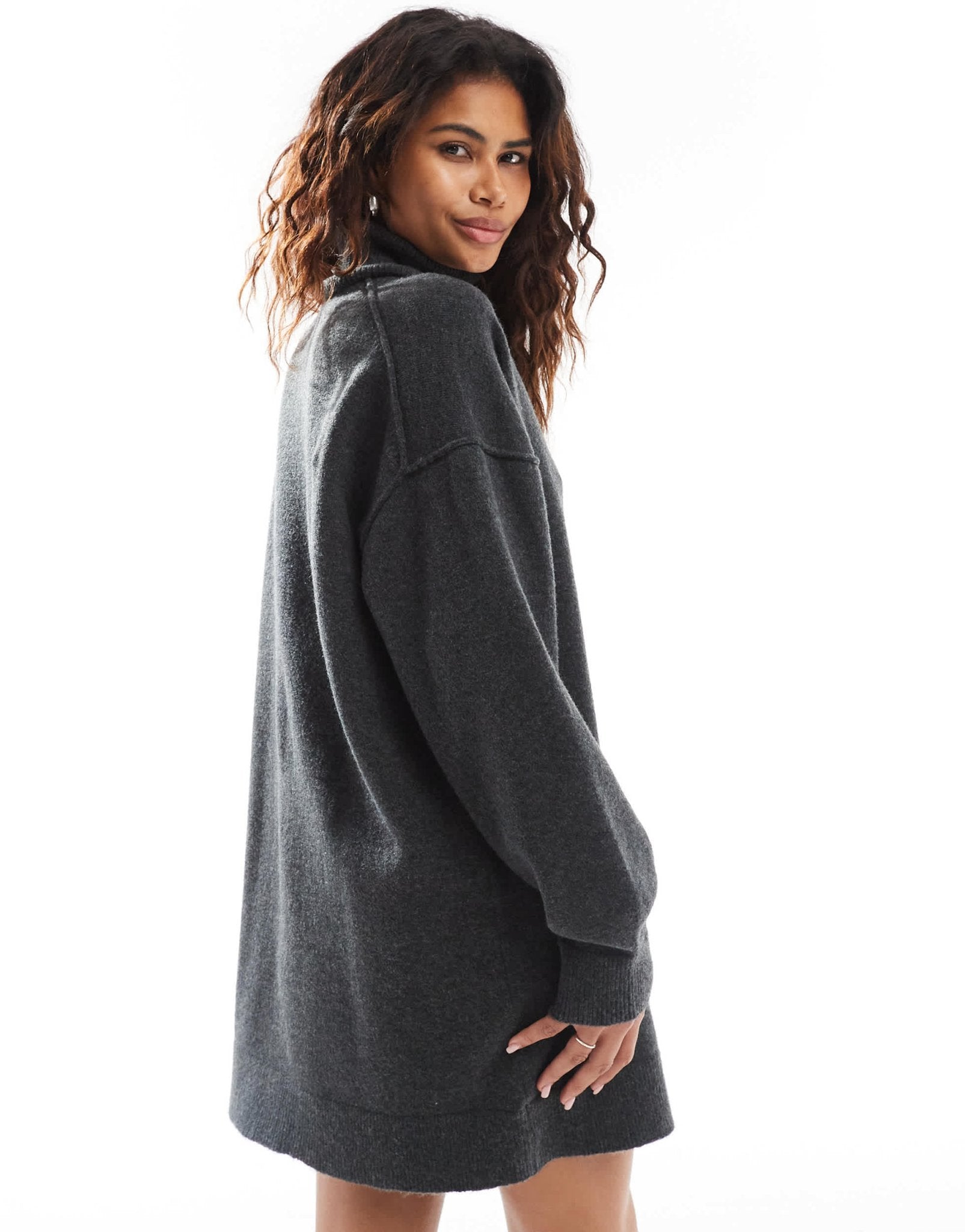 Weekday Annie wool blend roll neck knitted mini dress in black melange exclusive to ASOS - ASOS Sample Sale