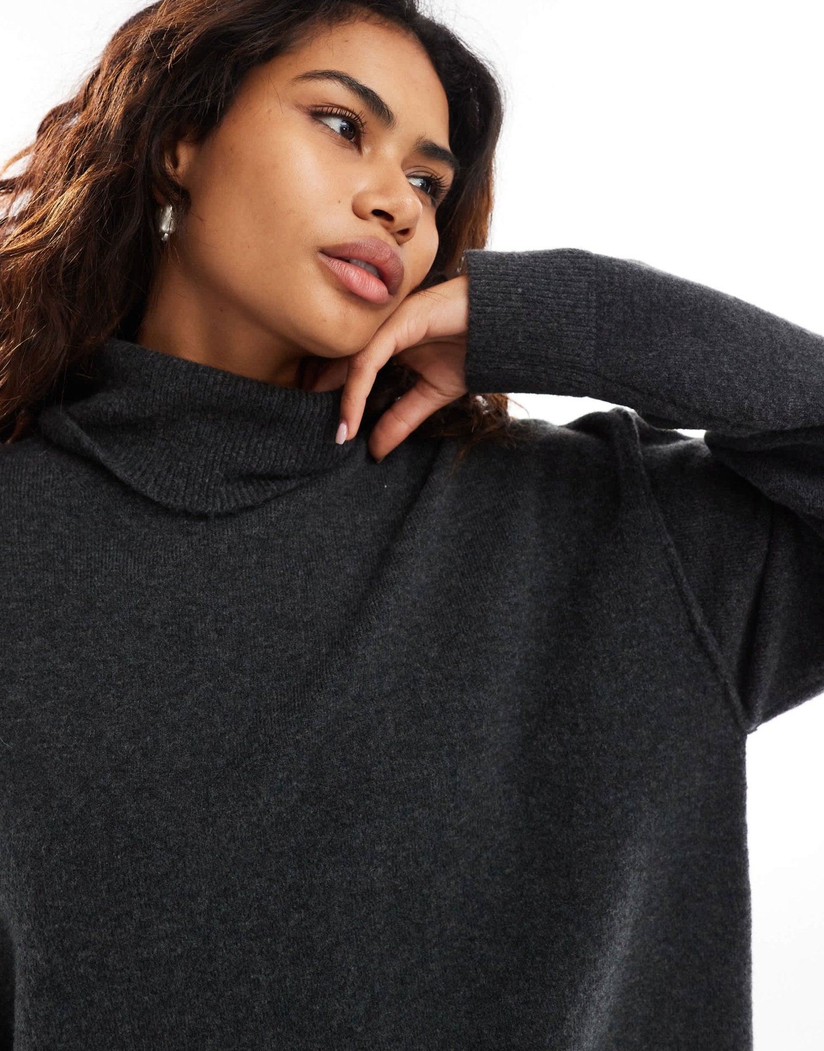 Weekday Annie wool blend roll neck knitted mini dress in black melange exclusive to ASOS - ASOS Sample Sale