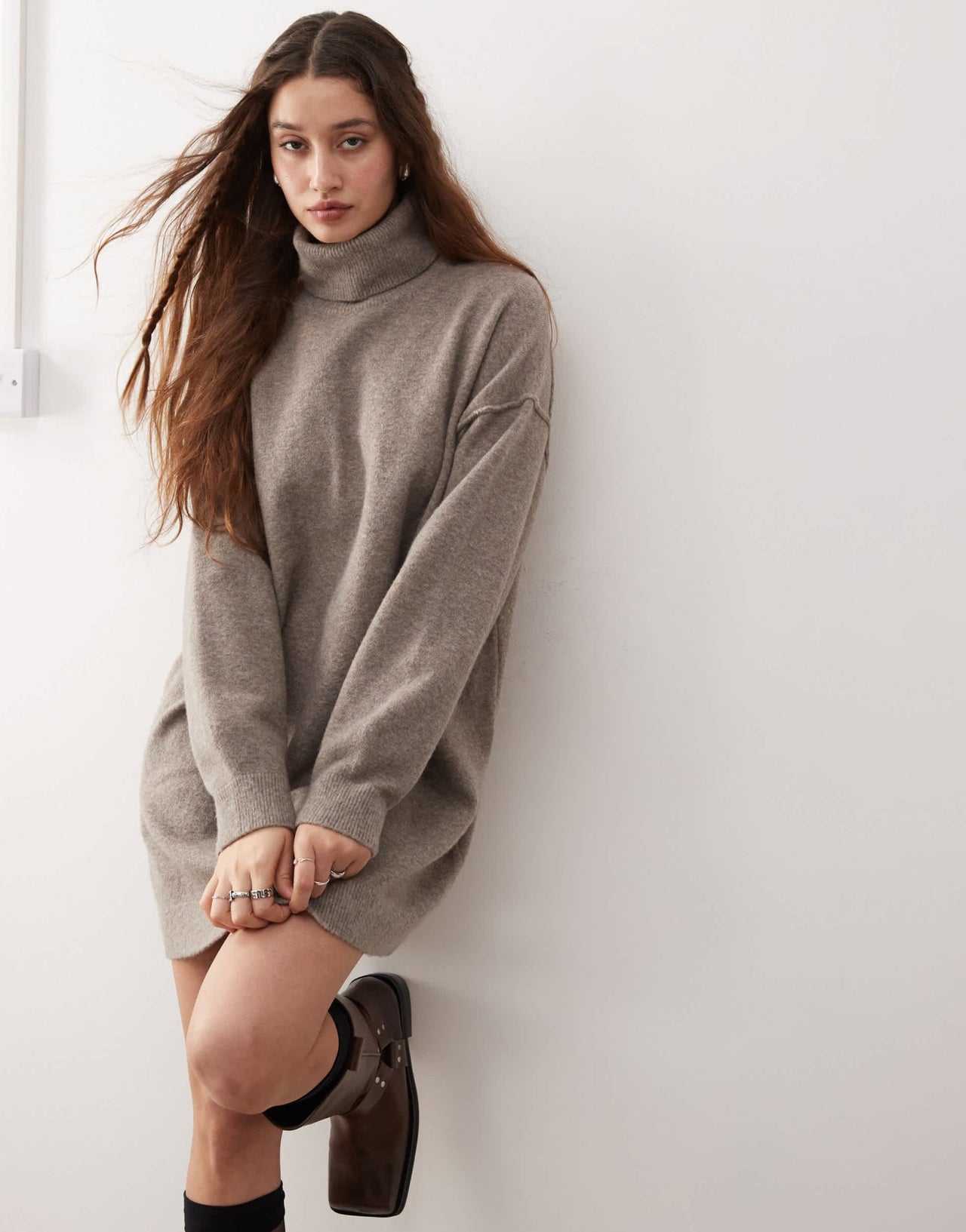 Weekday Annie wool blend roll neck knitted mini dress in mole melange exclusive to ASOS - ASOS Sample Sale