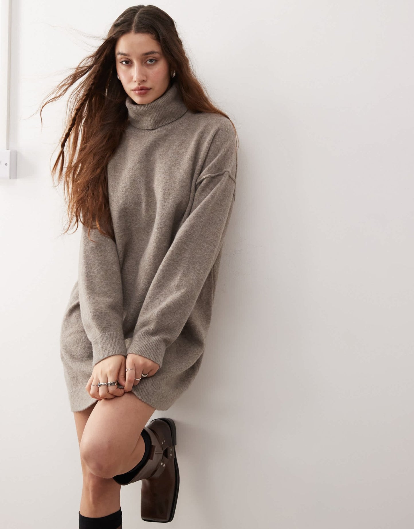 Weekday Annie wool blend roll neck knitted mini dress in mole melange exclusive to ASOS - ASOS Sample Sale