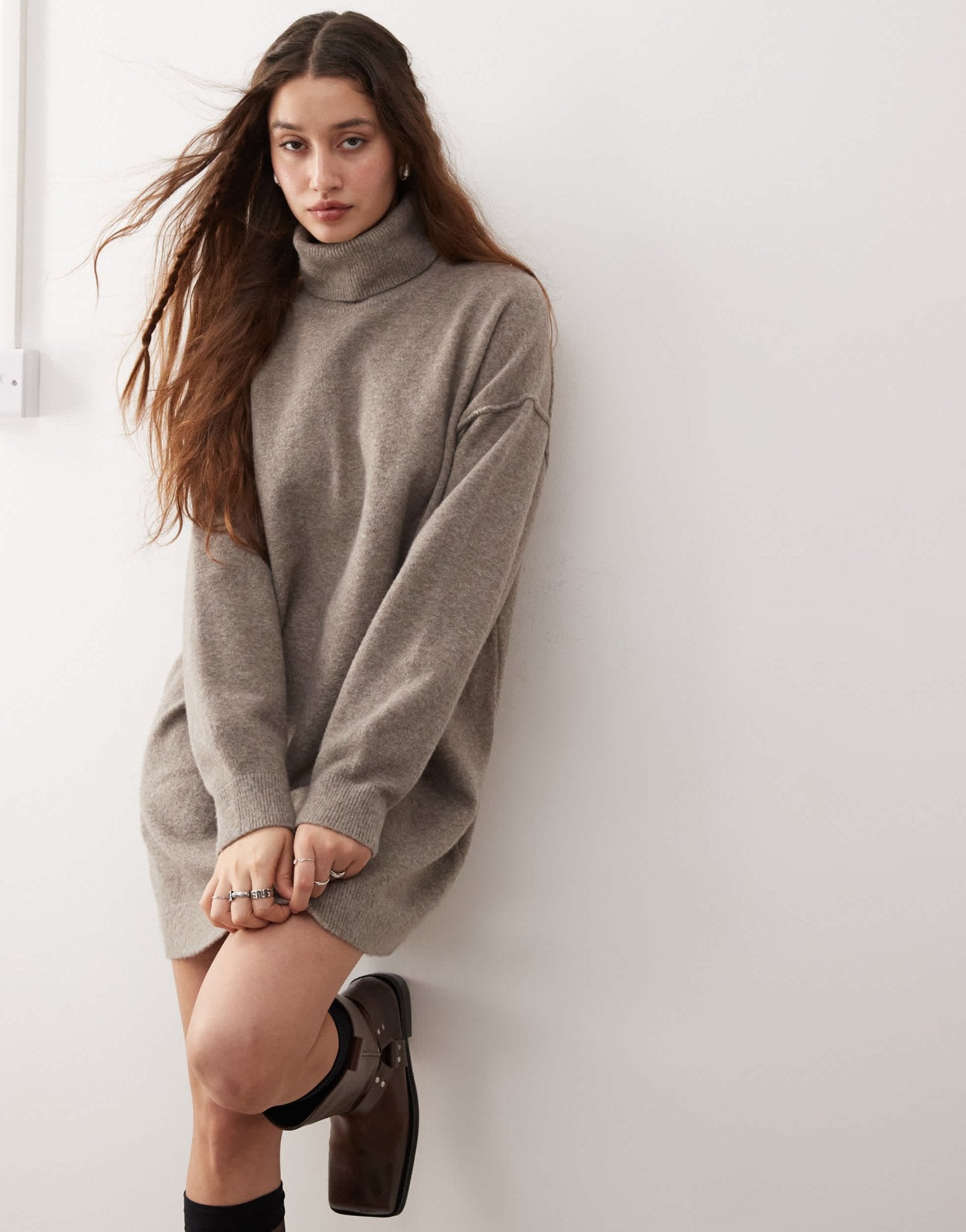 Weekday Annie wool blend roll neck knitted mini dress in mole melange exclusive to ASOS - ASOS Sample Sale