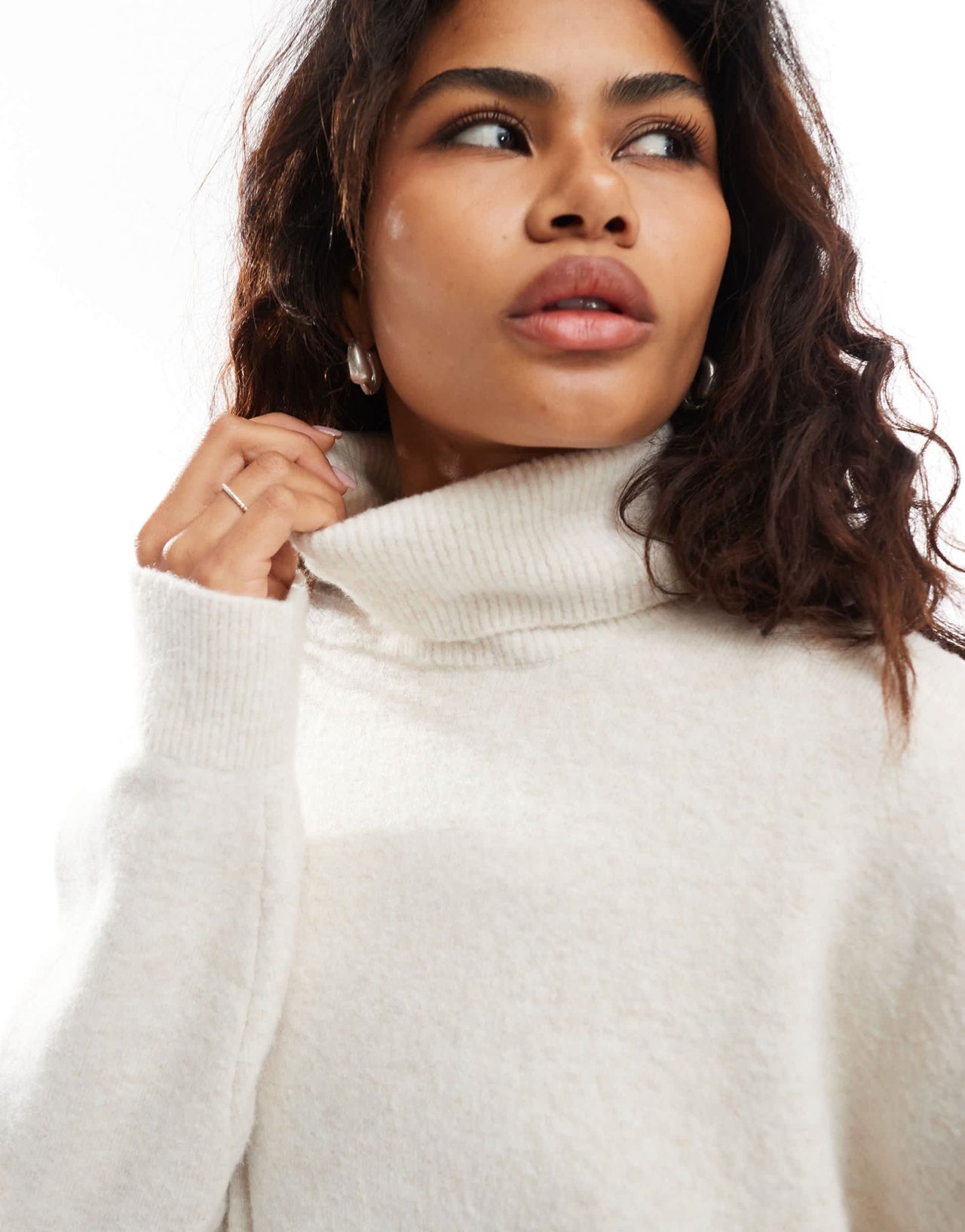 Weekday Annie wool blend roll neck knitted mini dress in off - white melange exclusive to ASOS - ASOS Sample Sale