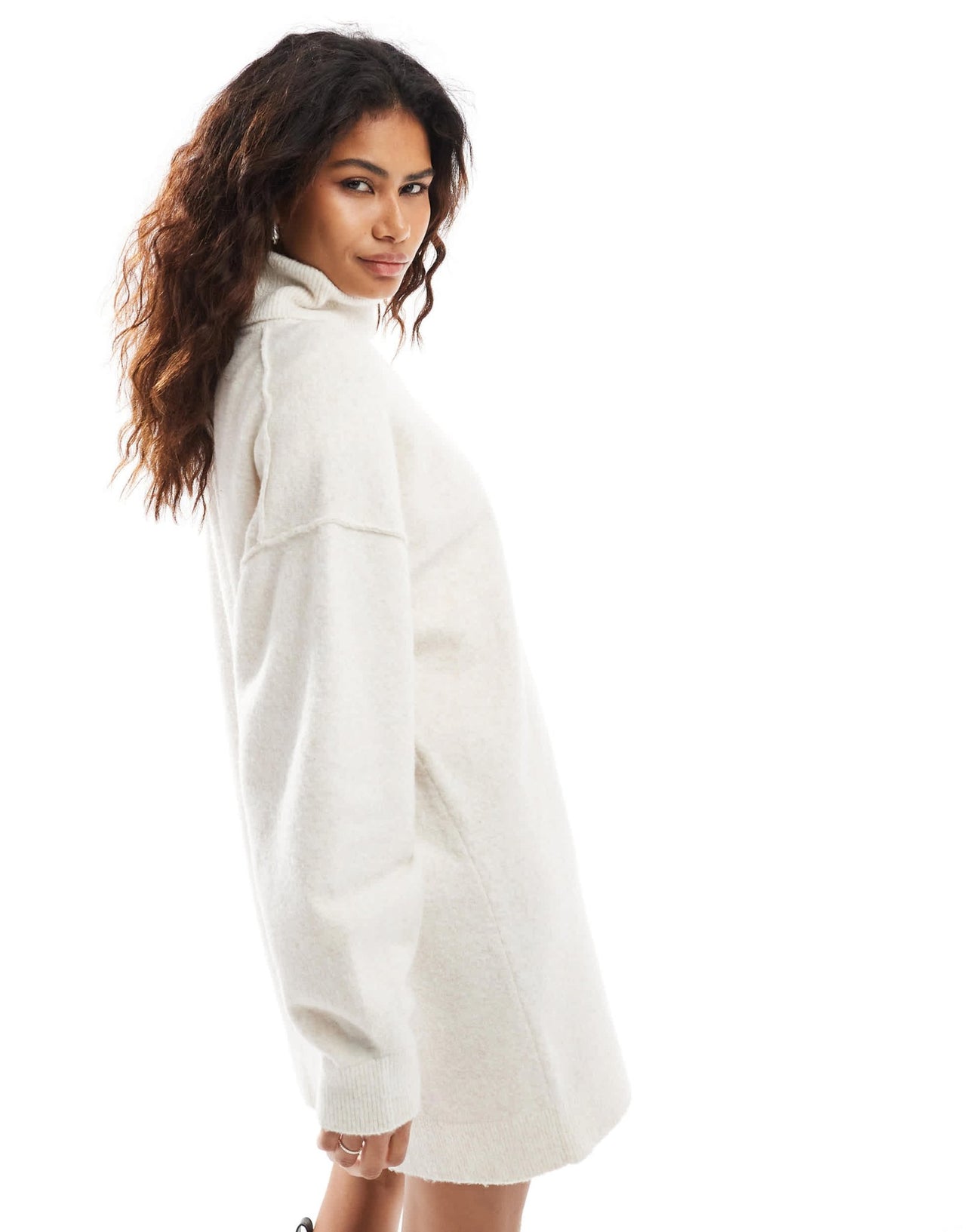 Weekday Annie wool blend roll neck knitted mini dress in off - white melange exclusive to ASOS - ASOS Sample Sale