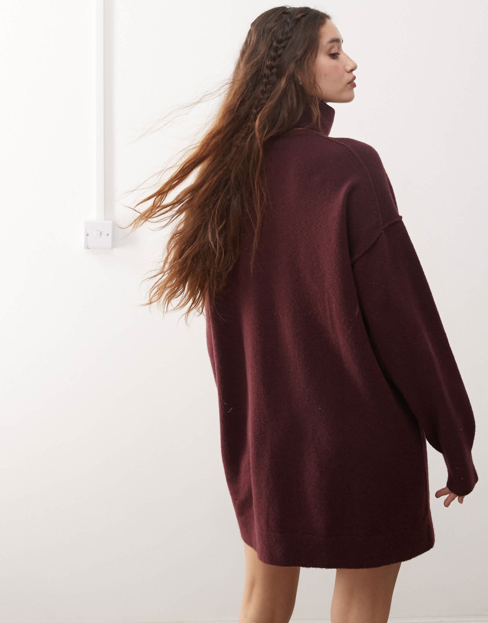 Weekday Annie wool blend roll neck mini knitted jumper dress in burgundy melange exclusive to ASOS - ASOS Sample Sale