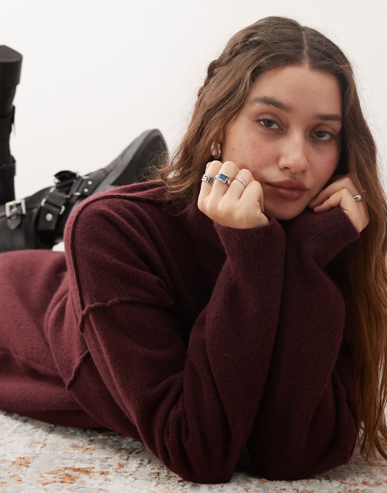 Weekday Annie wool blend roll neck mini knitted jumper dress in burgundy melange exclusive to ASOS - ASOS Sample Sale
