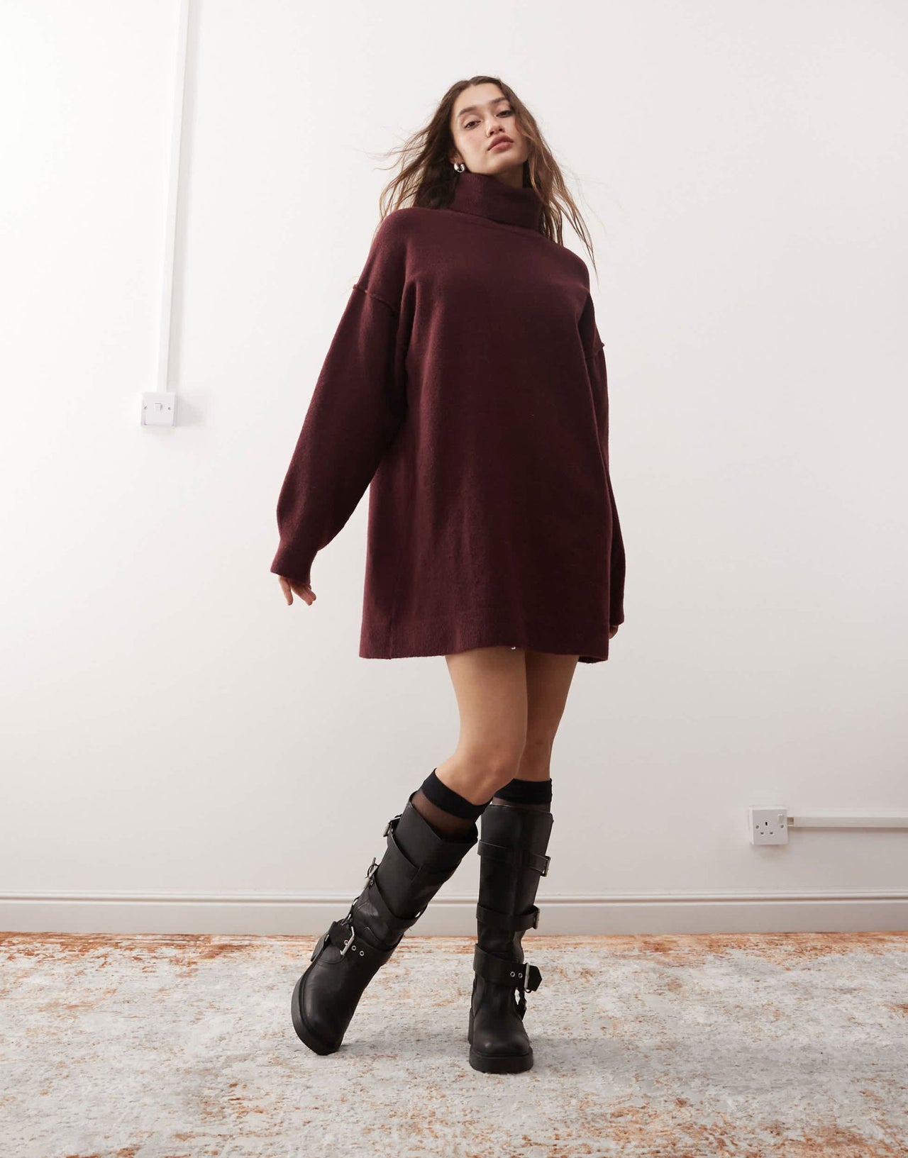 Weekday Annie wool blend roll neck mini knitted jumper dress in burgundy melange exclusive to ASOS - ASOS Sample Sale