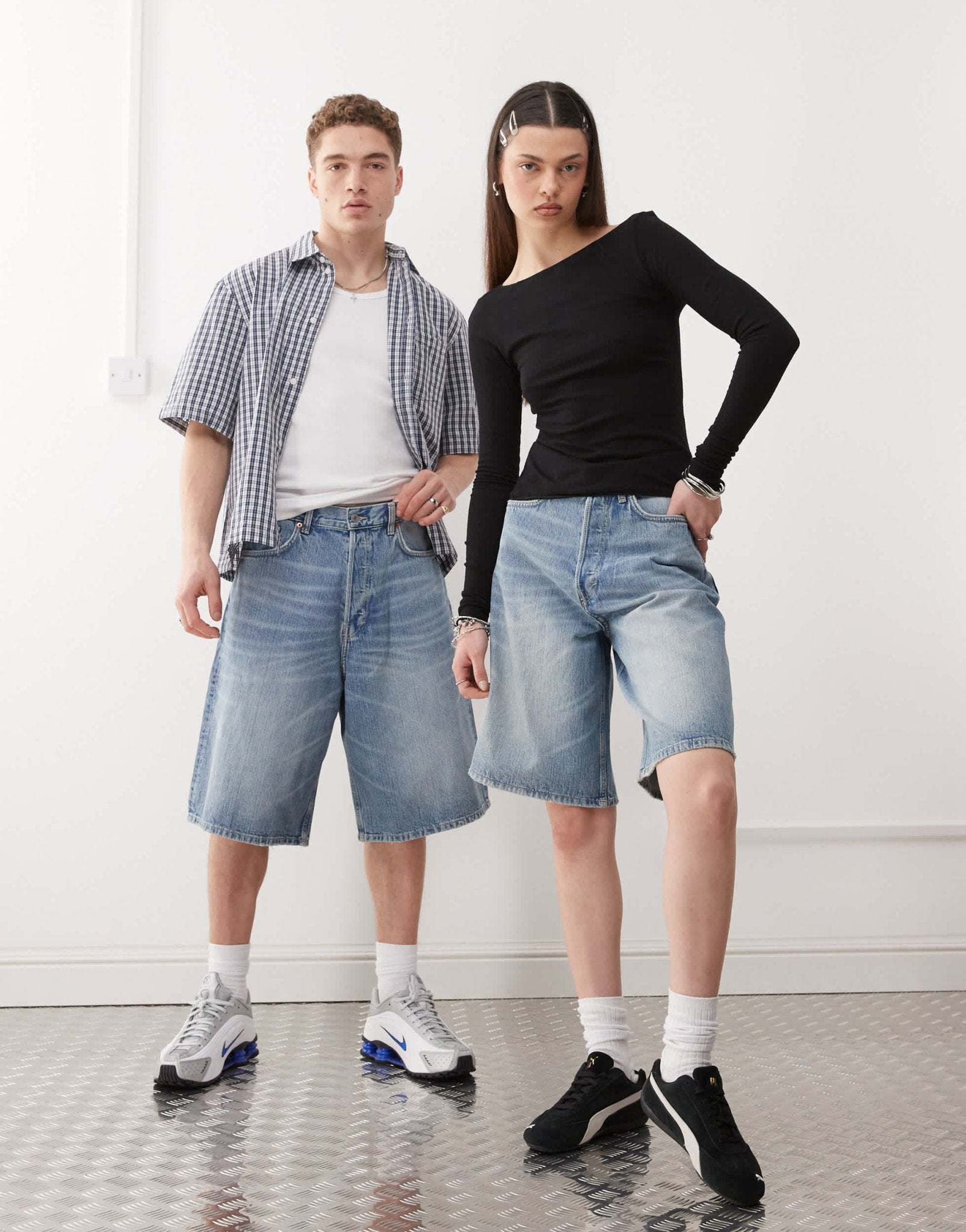 Weekday Astro Unisex baggy denim shorts in blue - ASOS Sample Sale