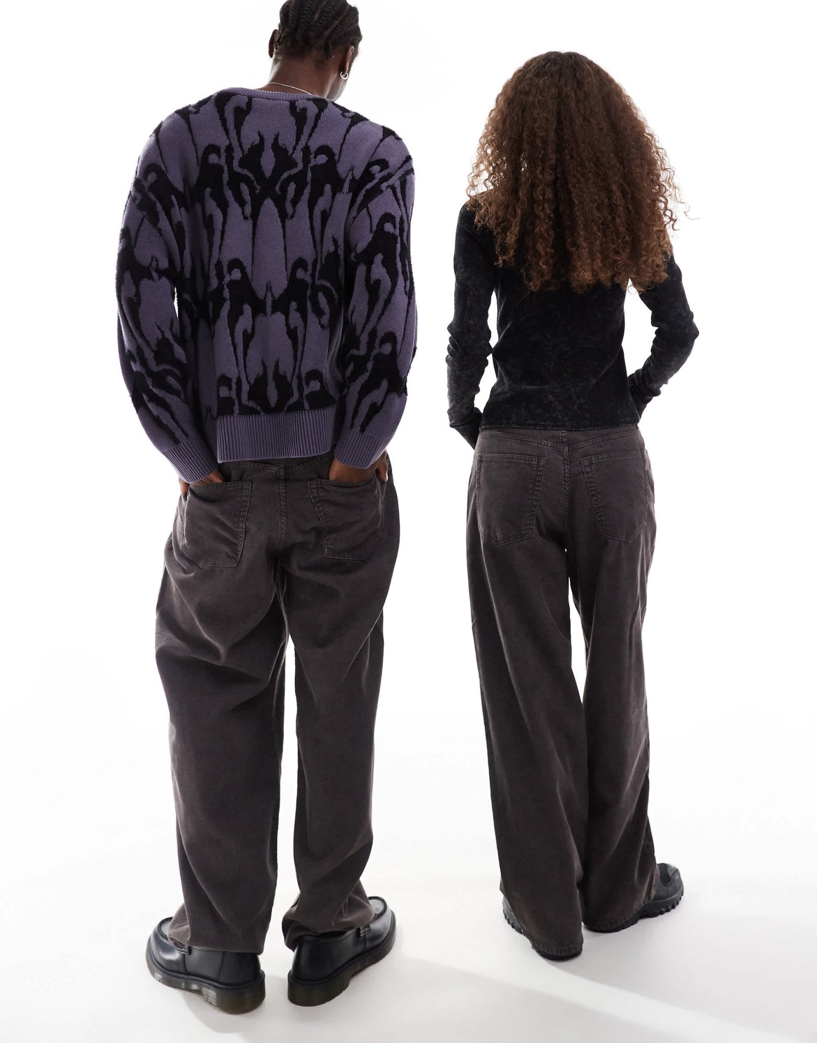 Weekday Astro Unisex wide leg cord trousers in dark brown - ASOS Sample Sale