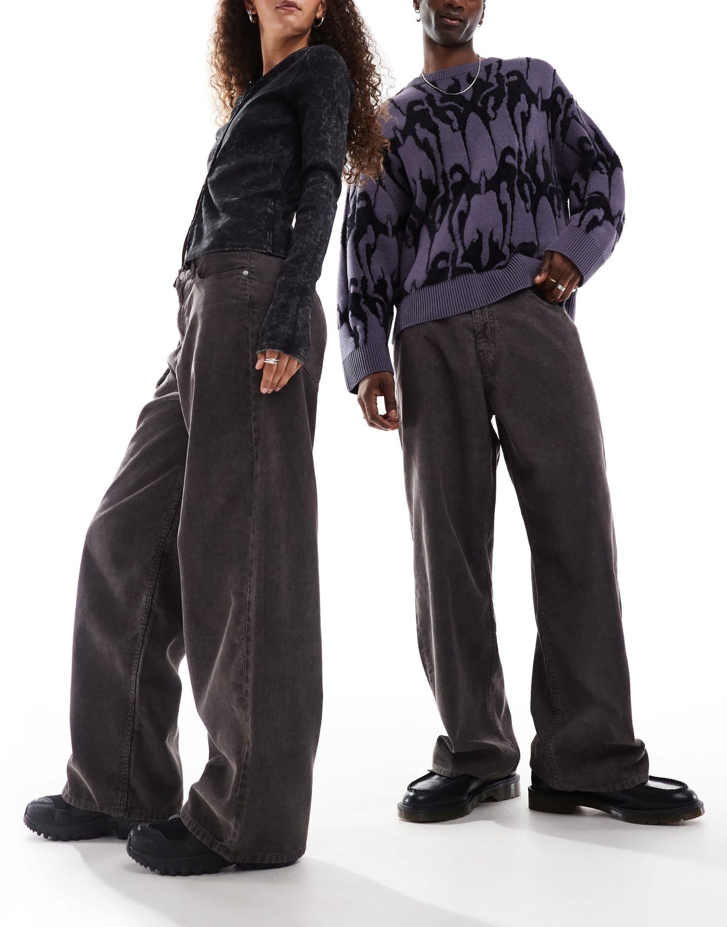 Weekday Astro Unisex wide leg cord trousers in dark brown - ASOS Sample Sale
