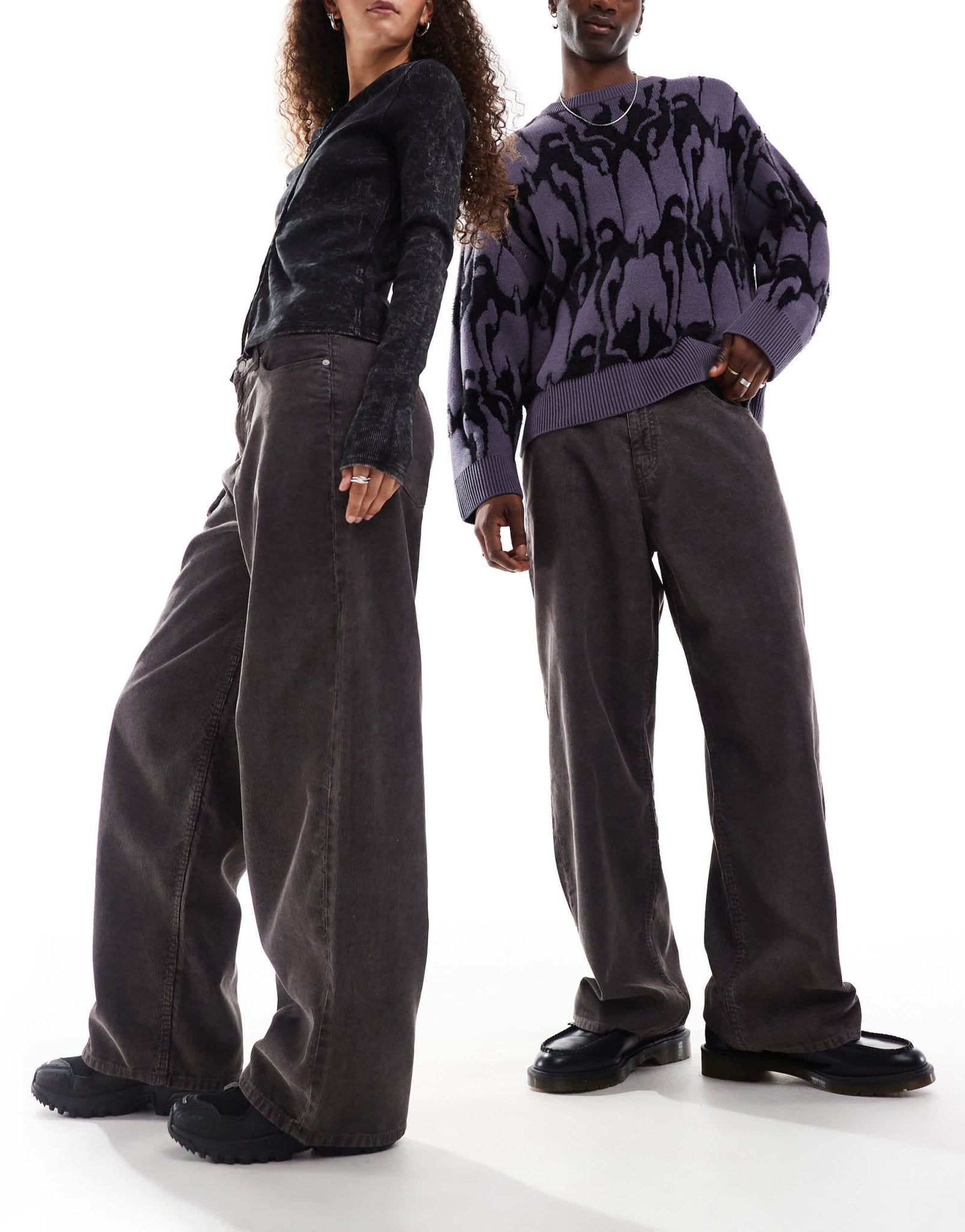 Weekday Astro Unisex wide leg cord trousers in dark brown - ASOS Sample Sale