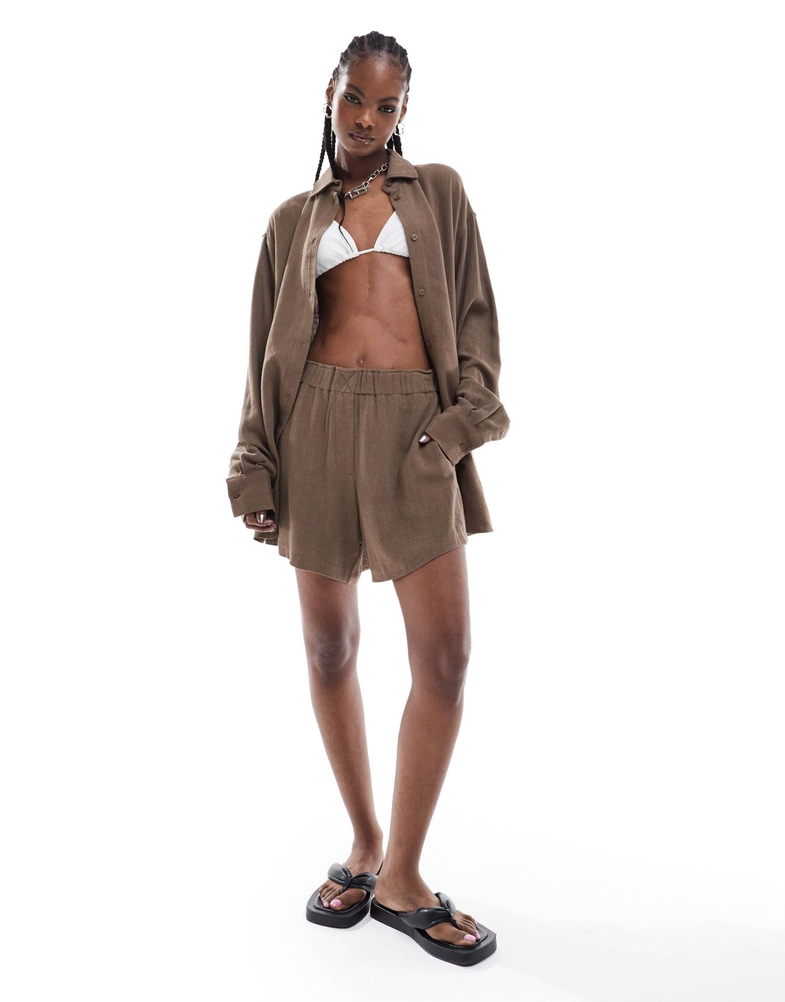 Weekday Ava co - ord linen mix shorts in brown - ASOS Sample Sale