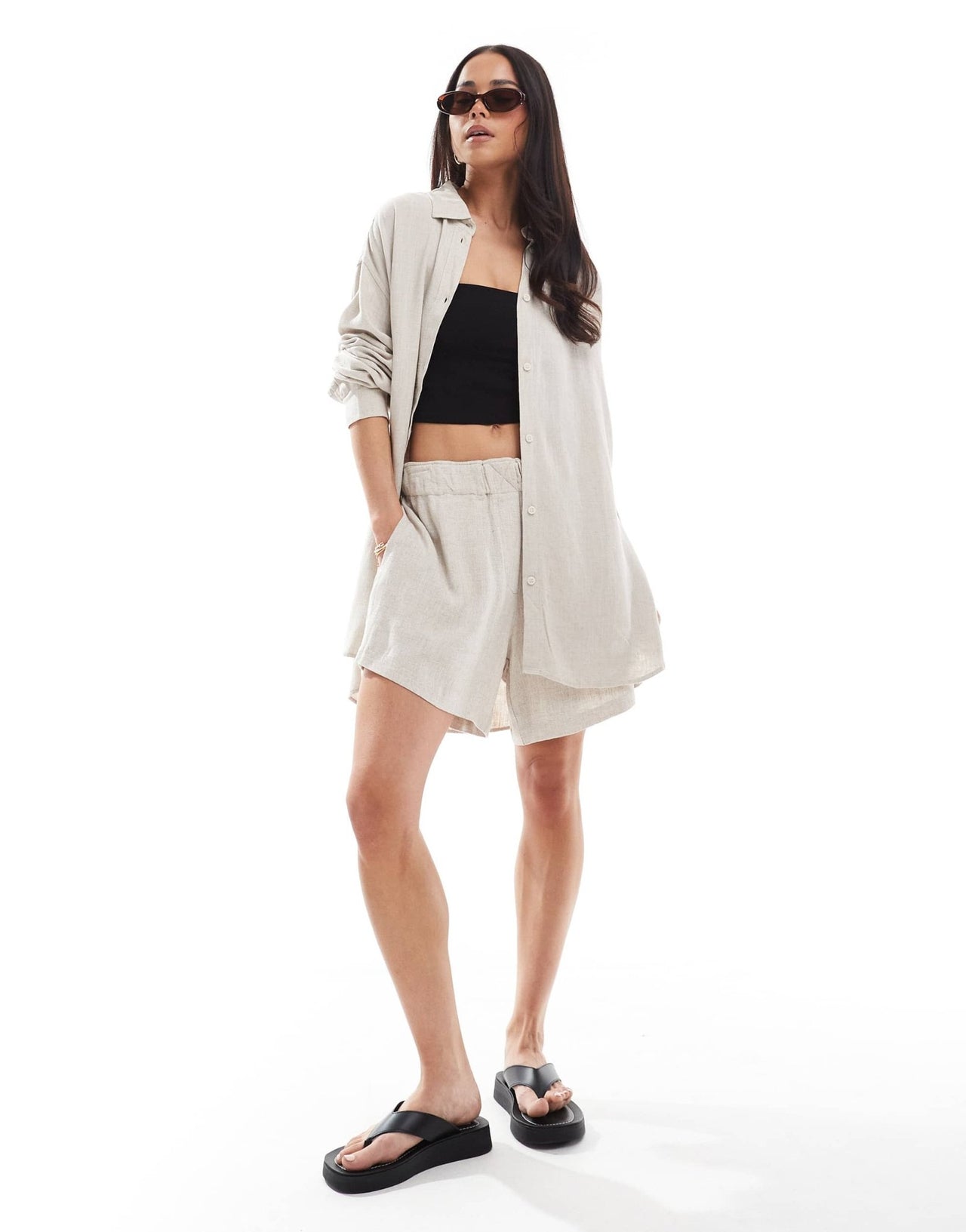 Weekday Ava co - ord linen mix shorts in off - white - ASOS Sample Sale