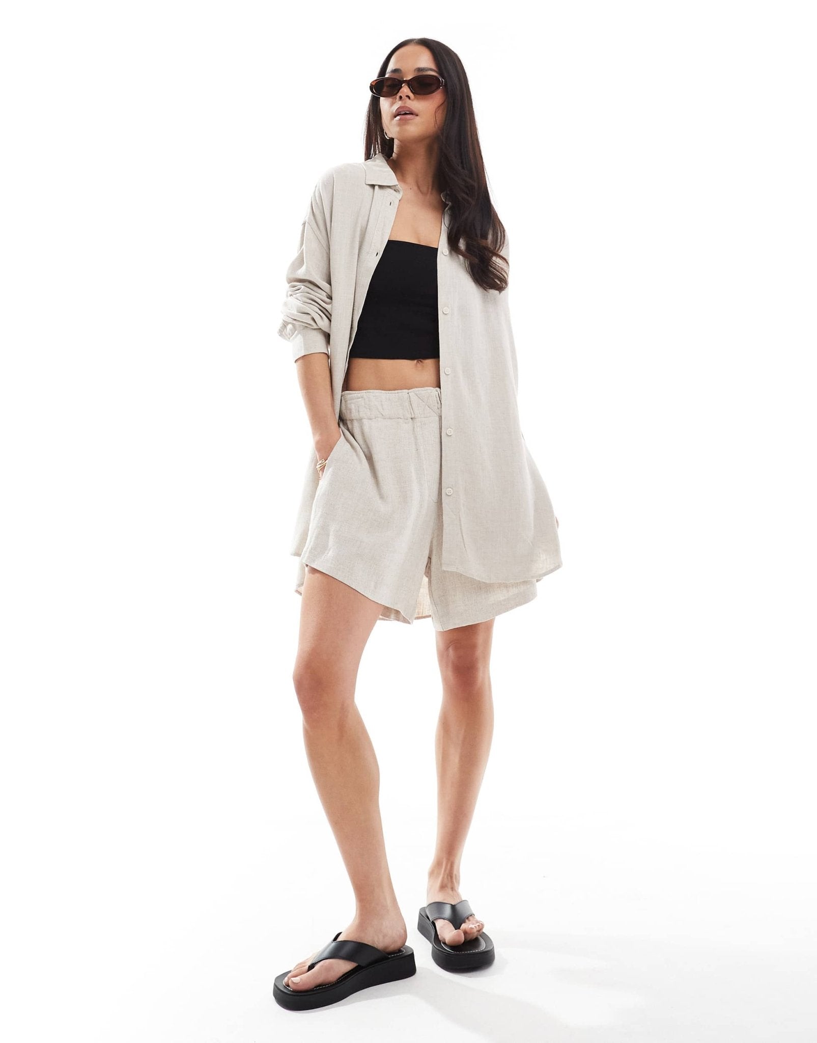 Weekday Ava co - ord linen mix shorts in off - white - ASOS Sample Sale