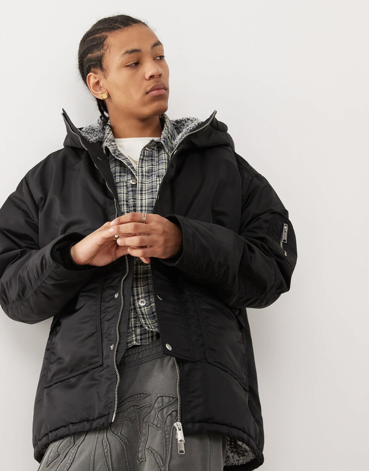 Weekday Baloo parka coat with borg lining in black - ASOS Sample Sale