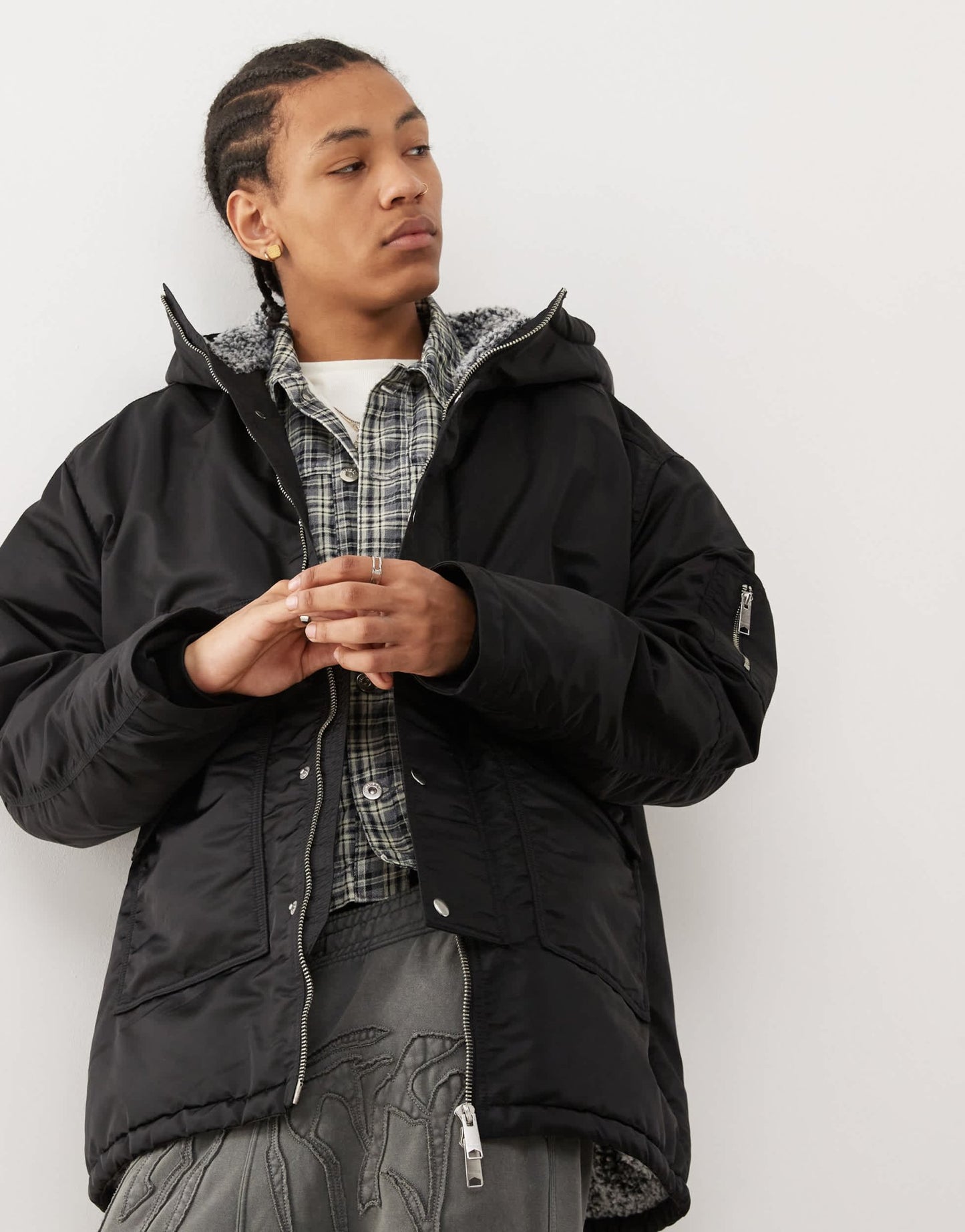 Weekday Baloo parka coat with borg lining in black - ASOS Sample Sale