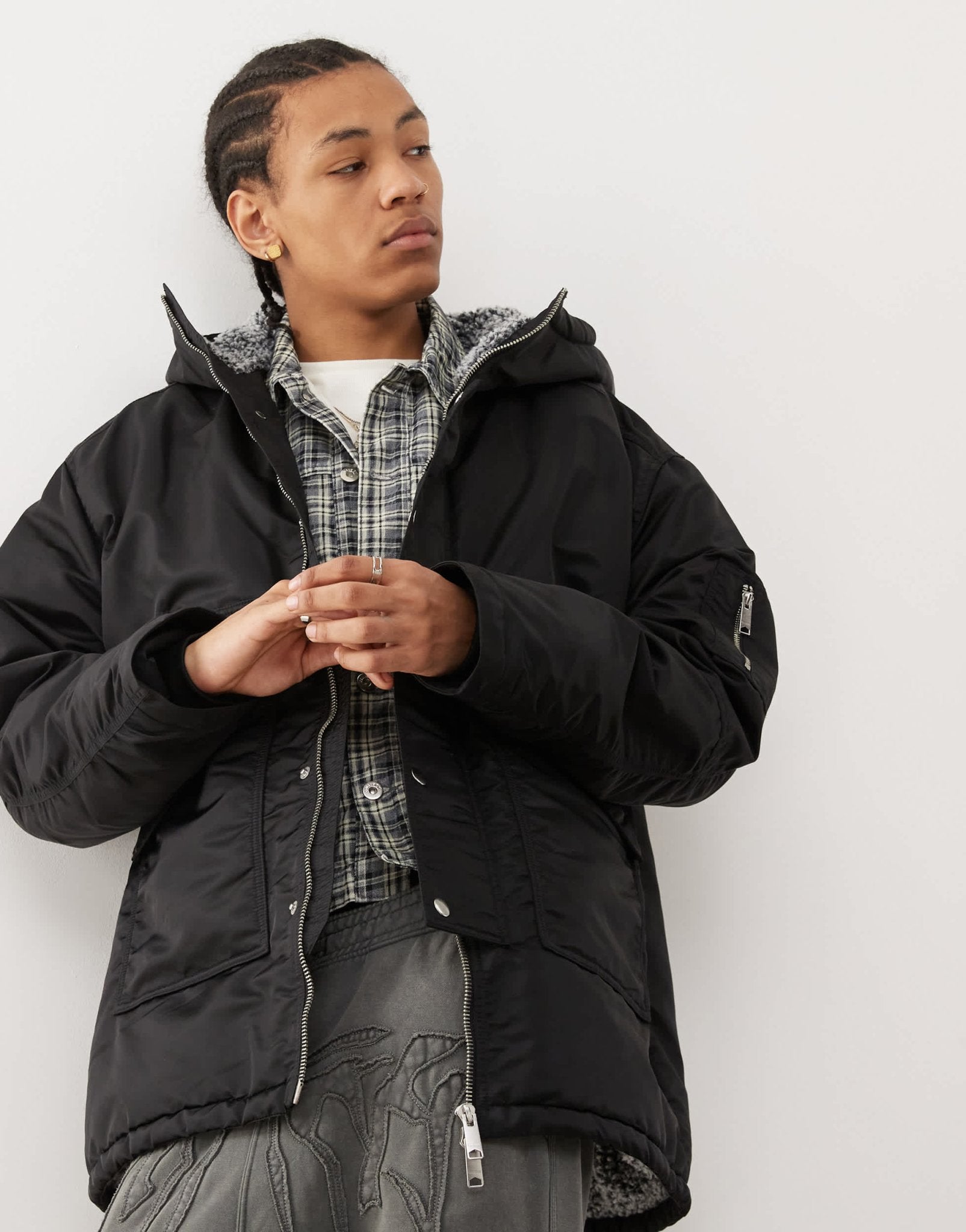 Weekday Baloo parka coat with borg lining in black - ASOS Sample Sale