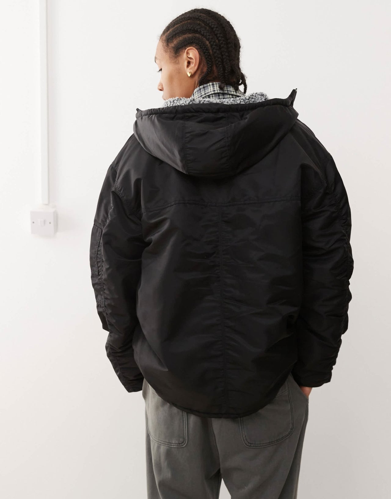 Weekday Baloo parka coat with borg lining in black - ASOS Sample Sale