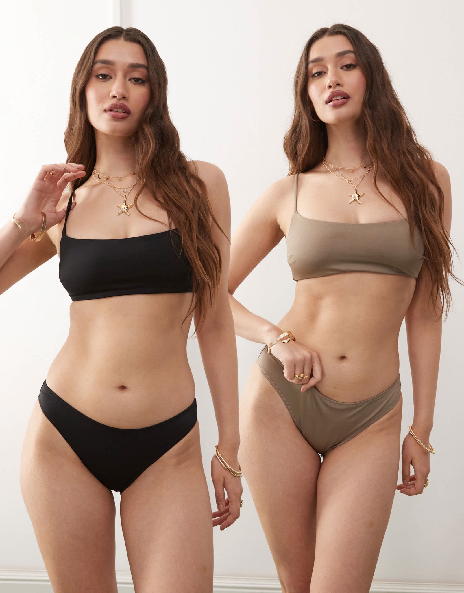 Weekday bandeau bikini top 2-pack in black & mole - ASOS Sample Sale