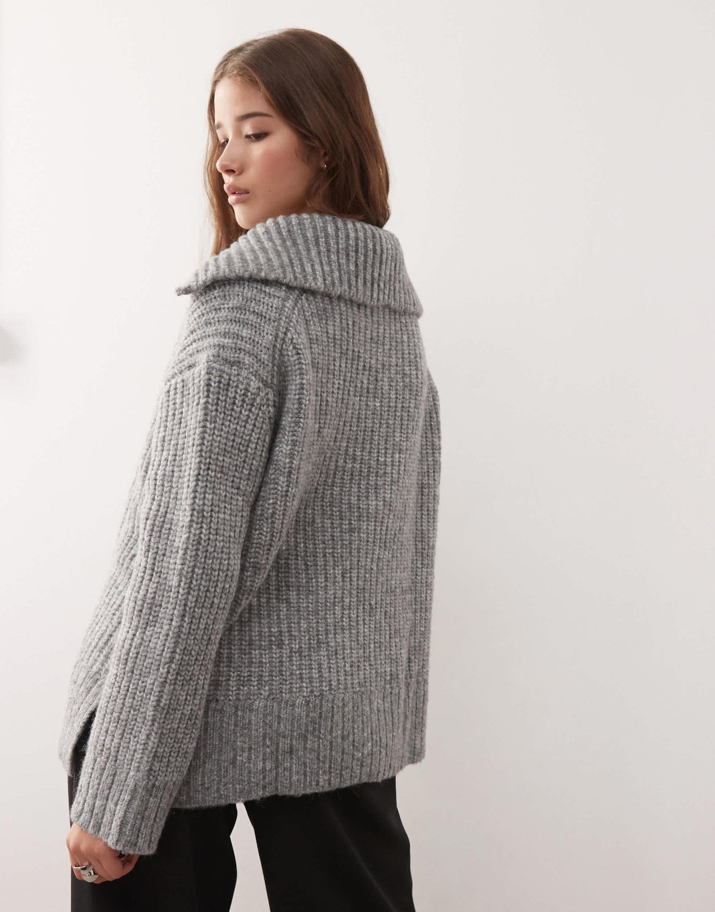 Weekday Cillia half zip extreme collar heavyweight jumper in grey melange - ASOS Sample Sale