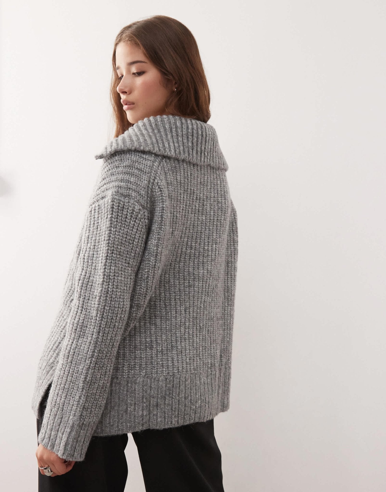 Weekday Cillia half zip extreme collar heavyweight jumper in grey melange - ASOS Sample Sale