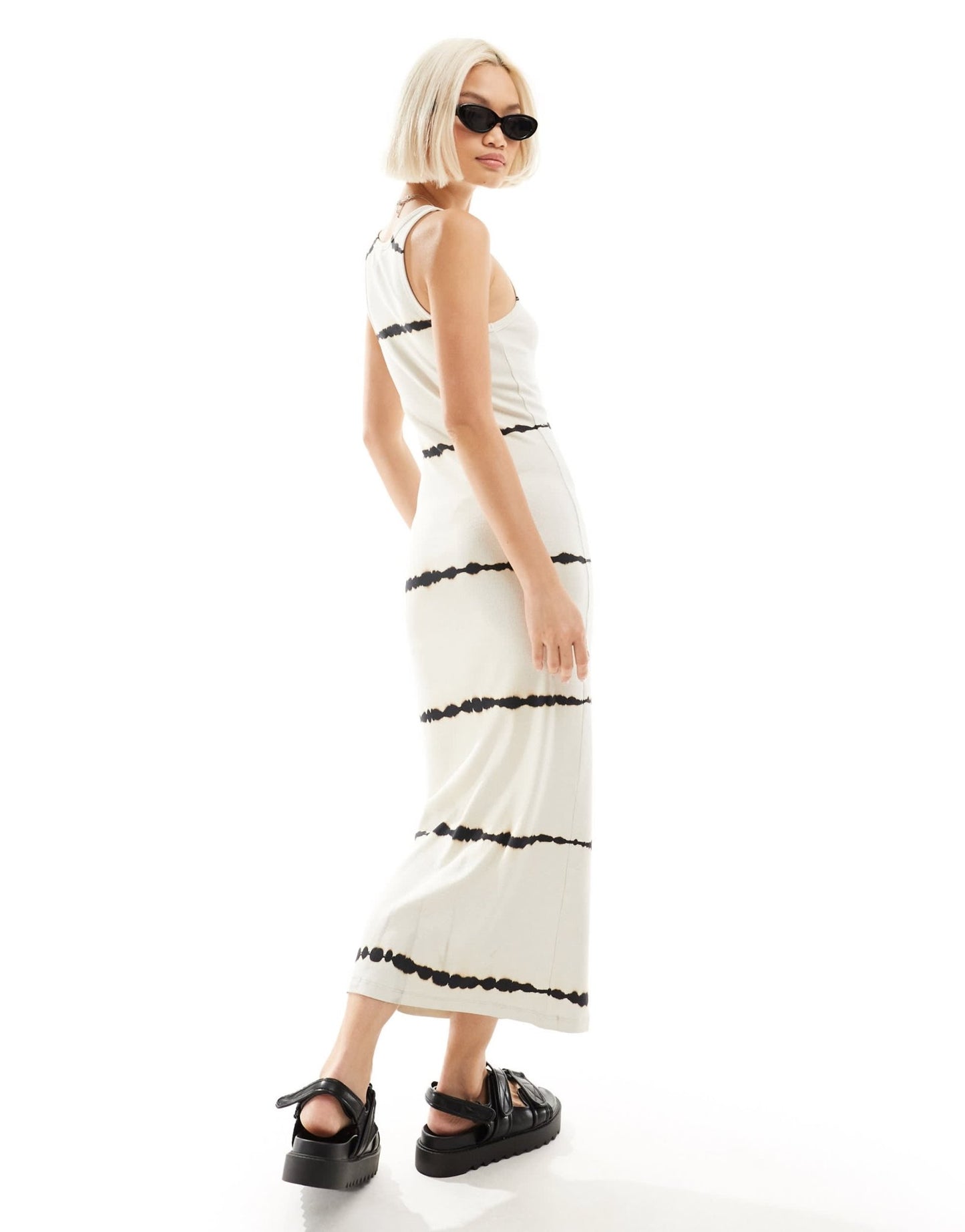 Weekday Close tie dye fitted rib midaxi dress in off - white exclusive to ASOS - ASOS Sample Sale