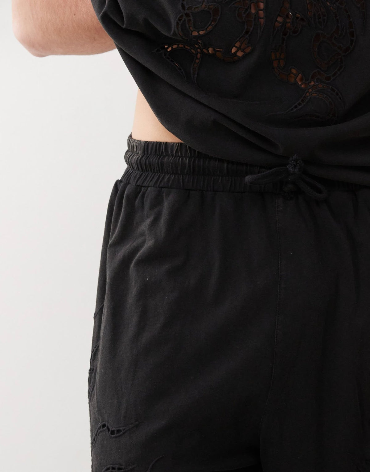 Weekday co-ord shorts with broderie anglais detail in off-black - ASOS Sample Sale