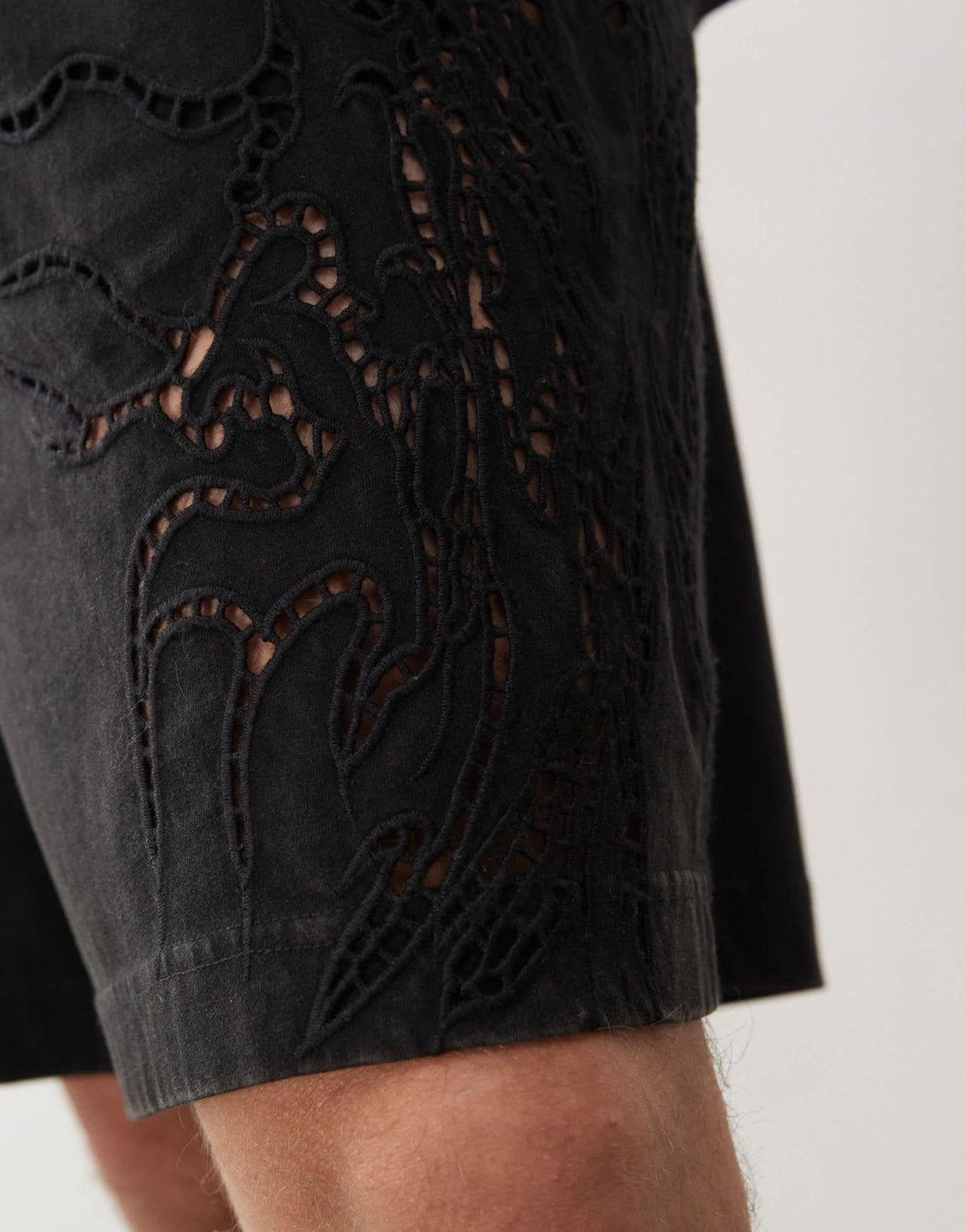 Weekday co-ord shorts with broderie anglais detail in off-black - ASOS Sample Sale