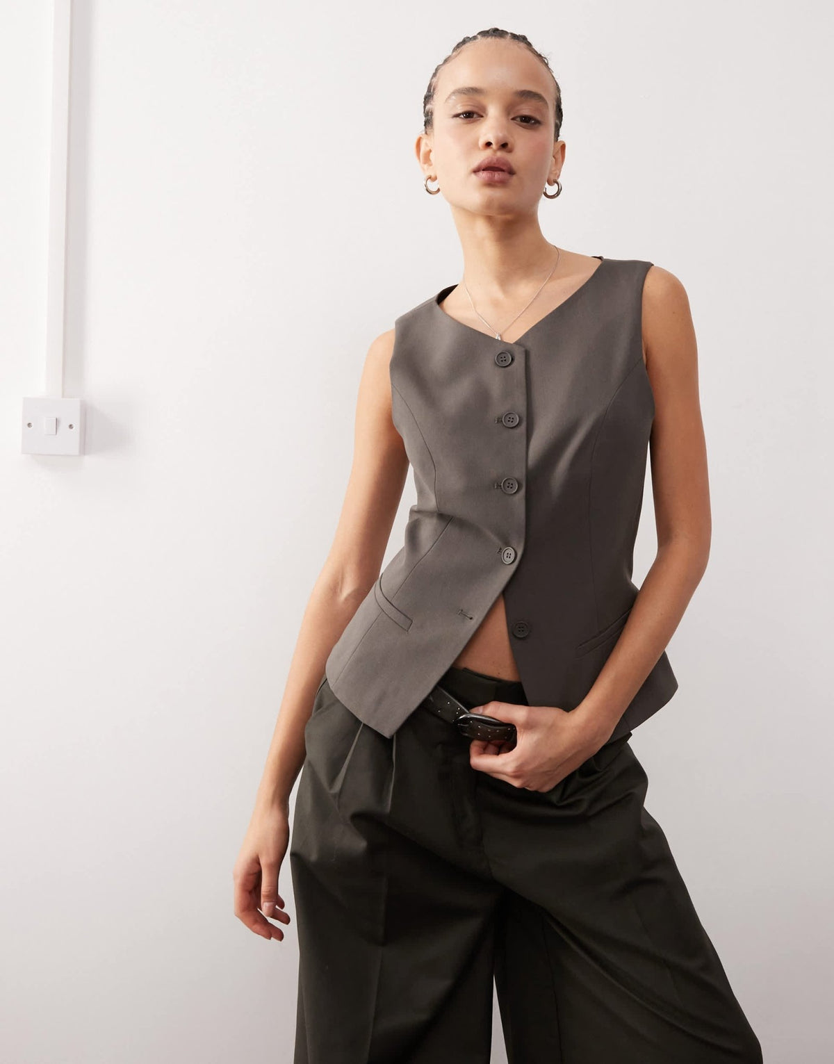 Weekday Cobra waistcoat top in mole - ASOS Sample Sale