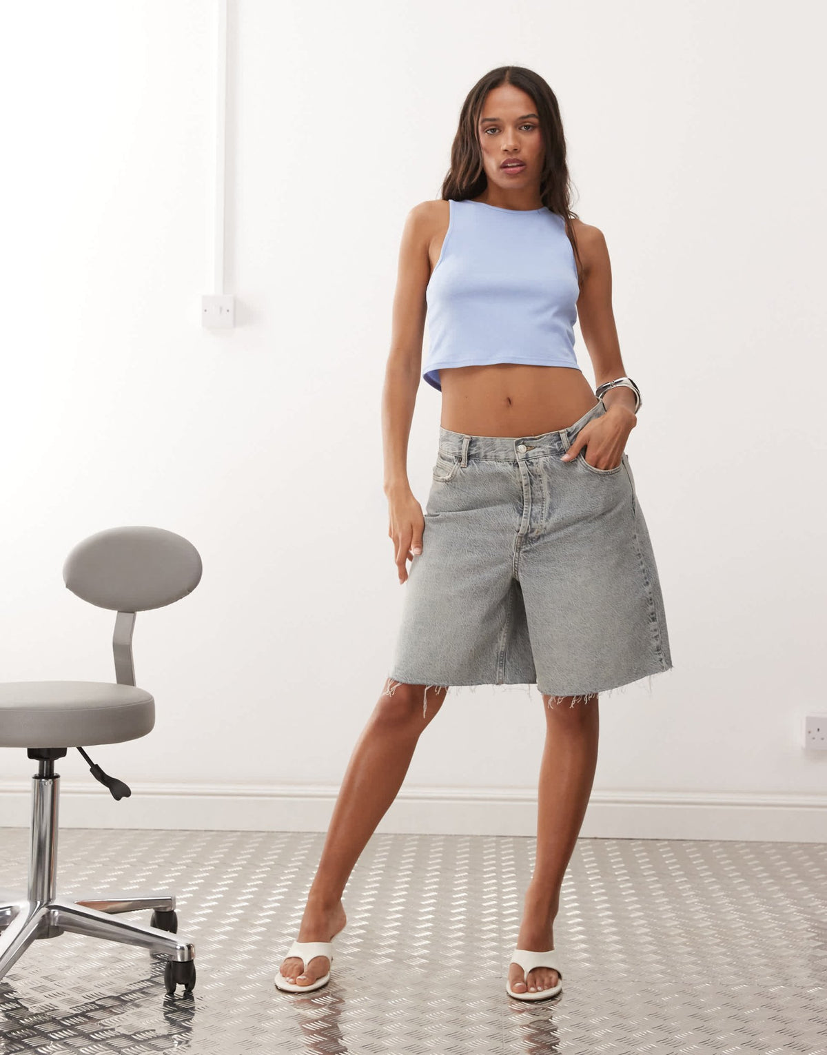 Weekday crop ribbed tank top in light blue - ASOS Sample Sale